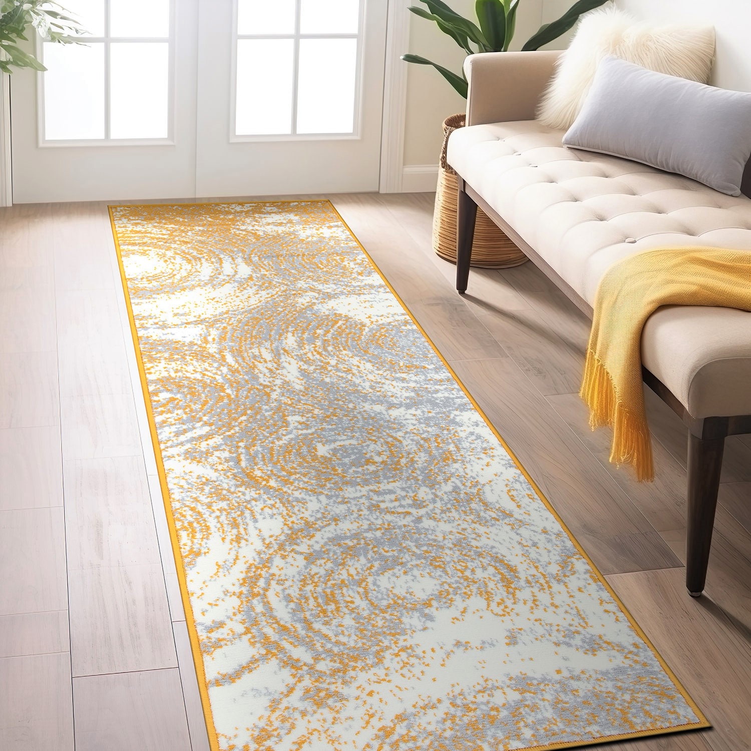 World Rug Gallery 3002YELLOW2X7 2 x 7 (ft) Loomed Polypropylene Yellow Rectangular Indoor Abstract Runner rug