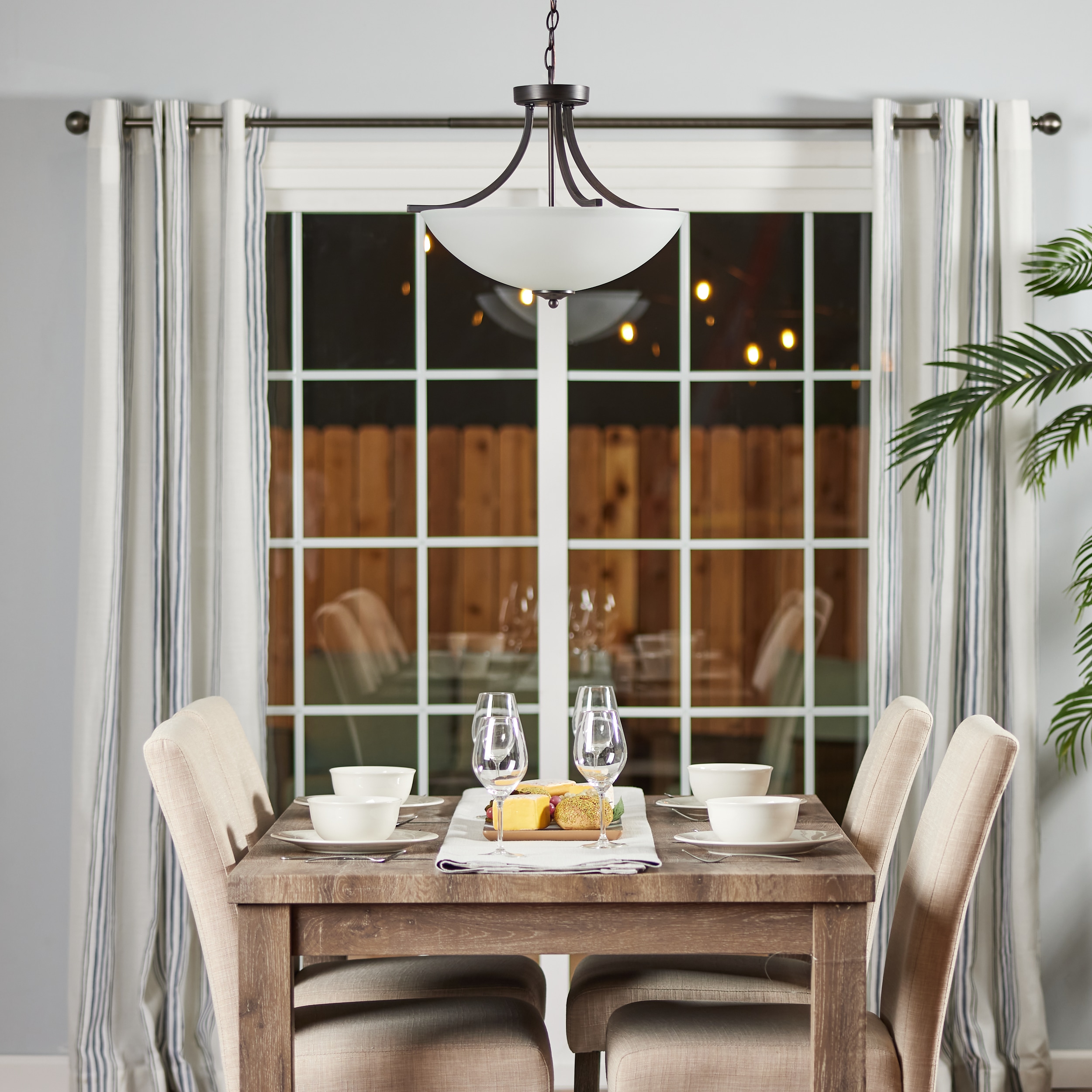 Bronze and White Glass 18" Transitional Bowl Pendant Light
