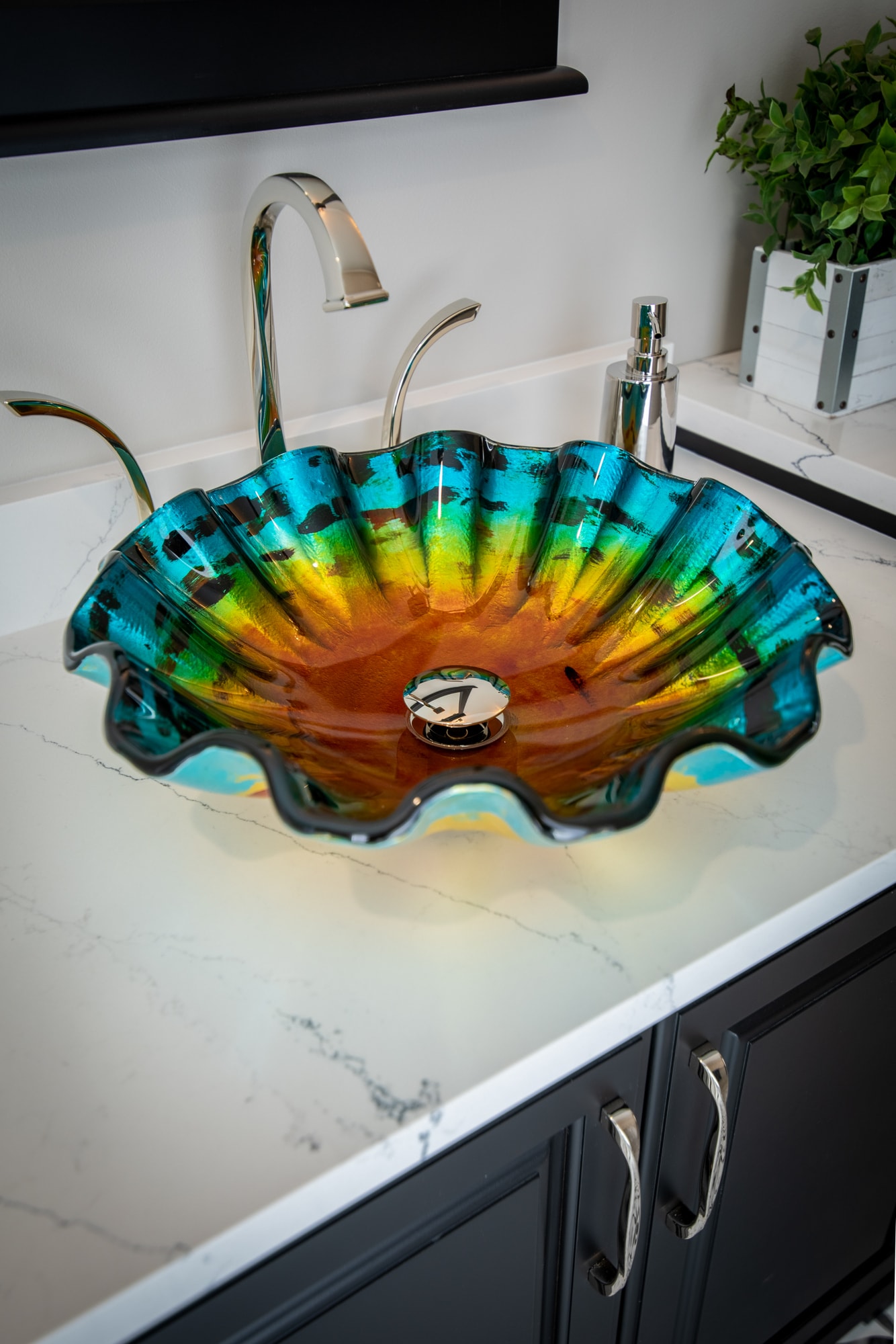 18'' Multicolor Hand-Painted Glass Vessel Sink