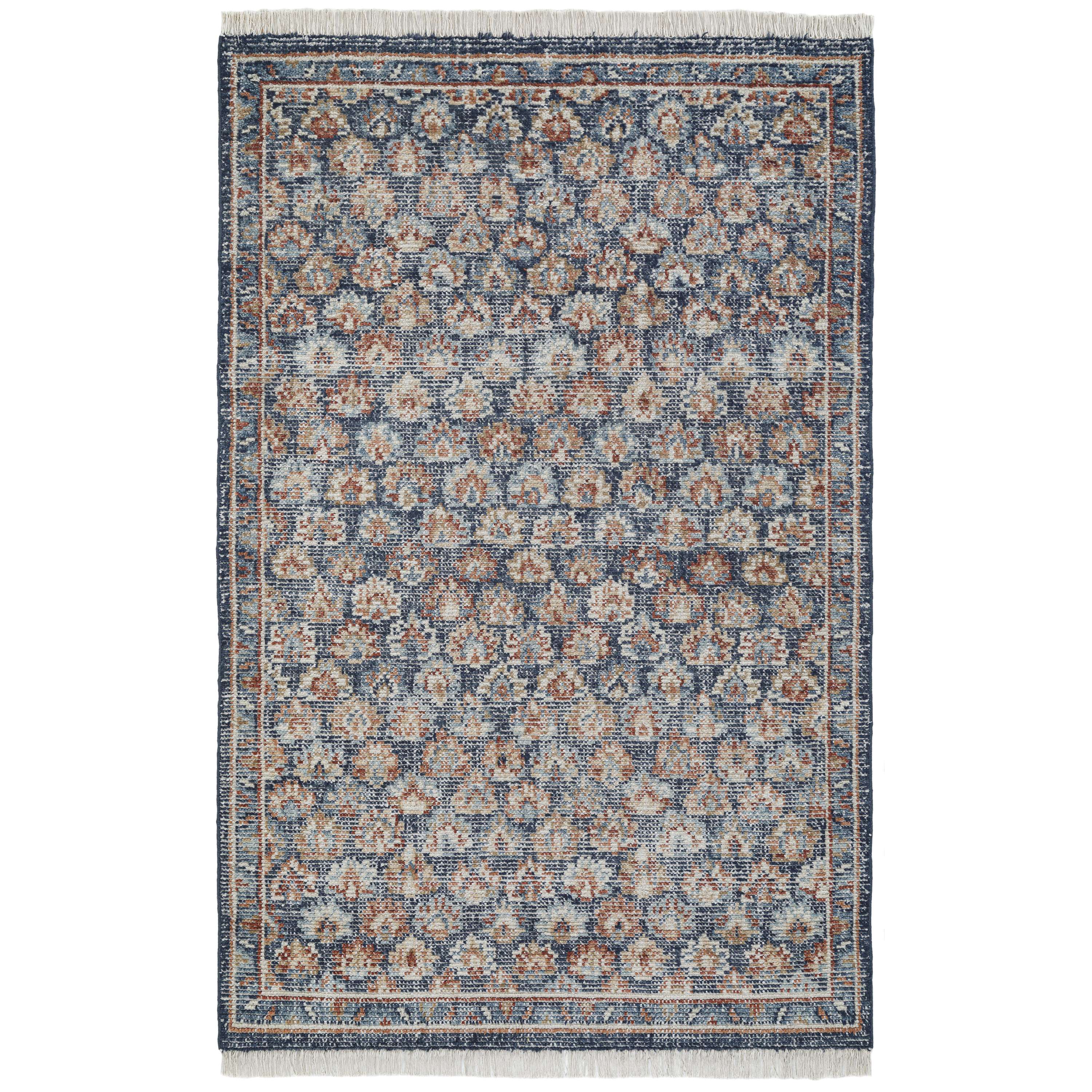 Obeetee PLC30507600NVY Palace 3 x 5 (ft) Knotted Wool Navy Rectangular Indoor Floral/Botanical Area rug