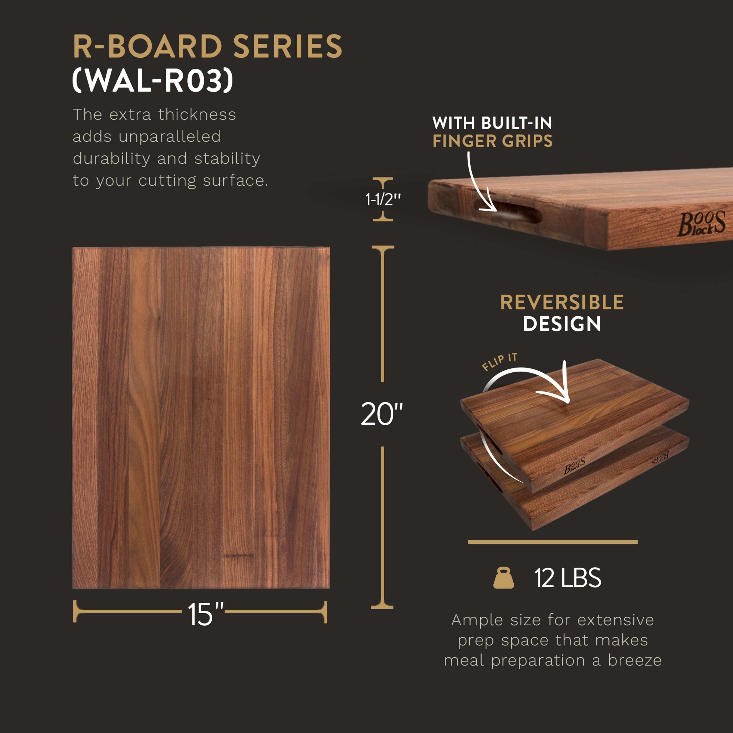 Walnut Wood Reversible Rectangular Cutting Board 20 x 15
