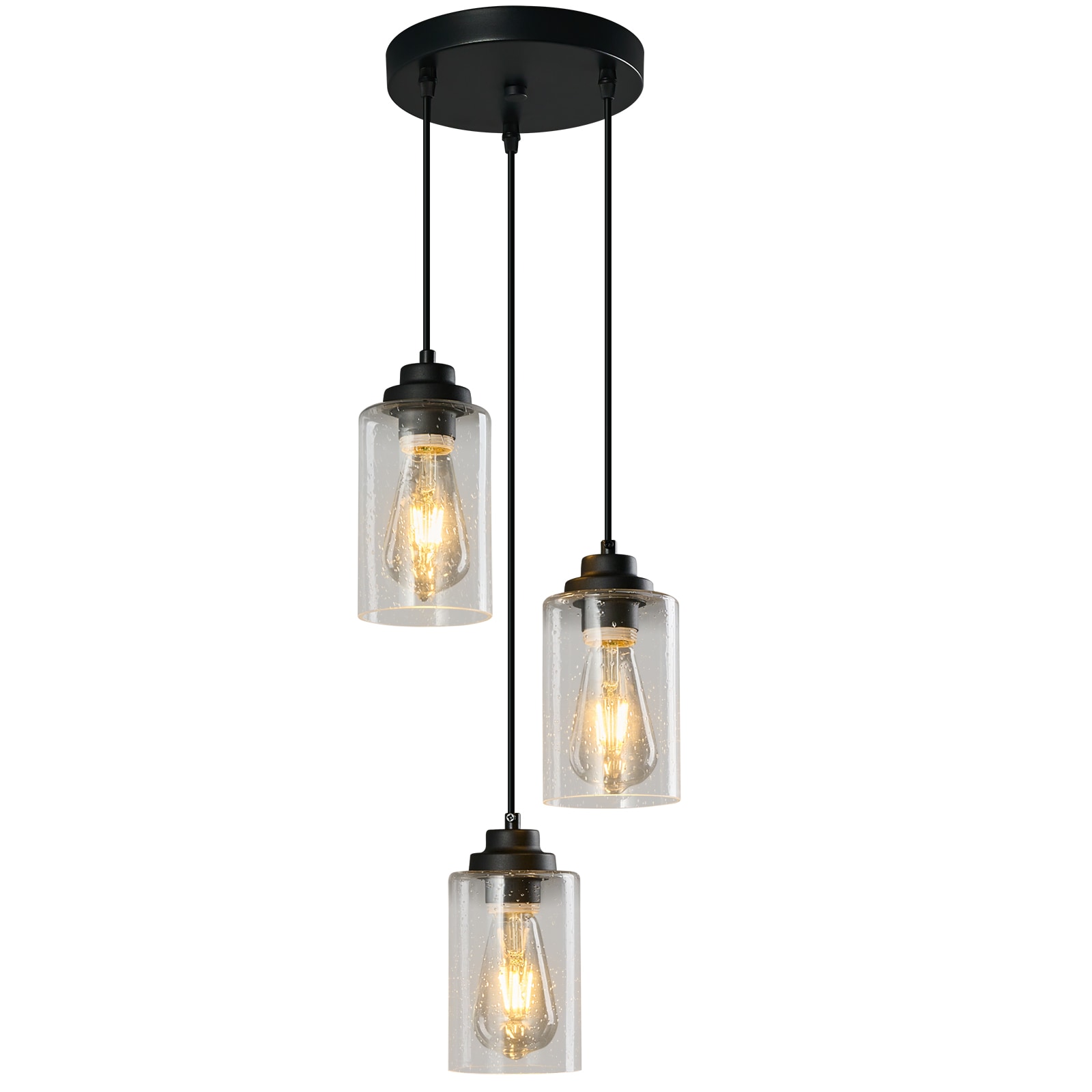 ZHLLMQ Modern 3-Light Black Seeded Glass Industrial 7.87in Kitchen Hardwired Pendant Light