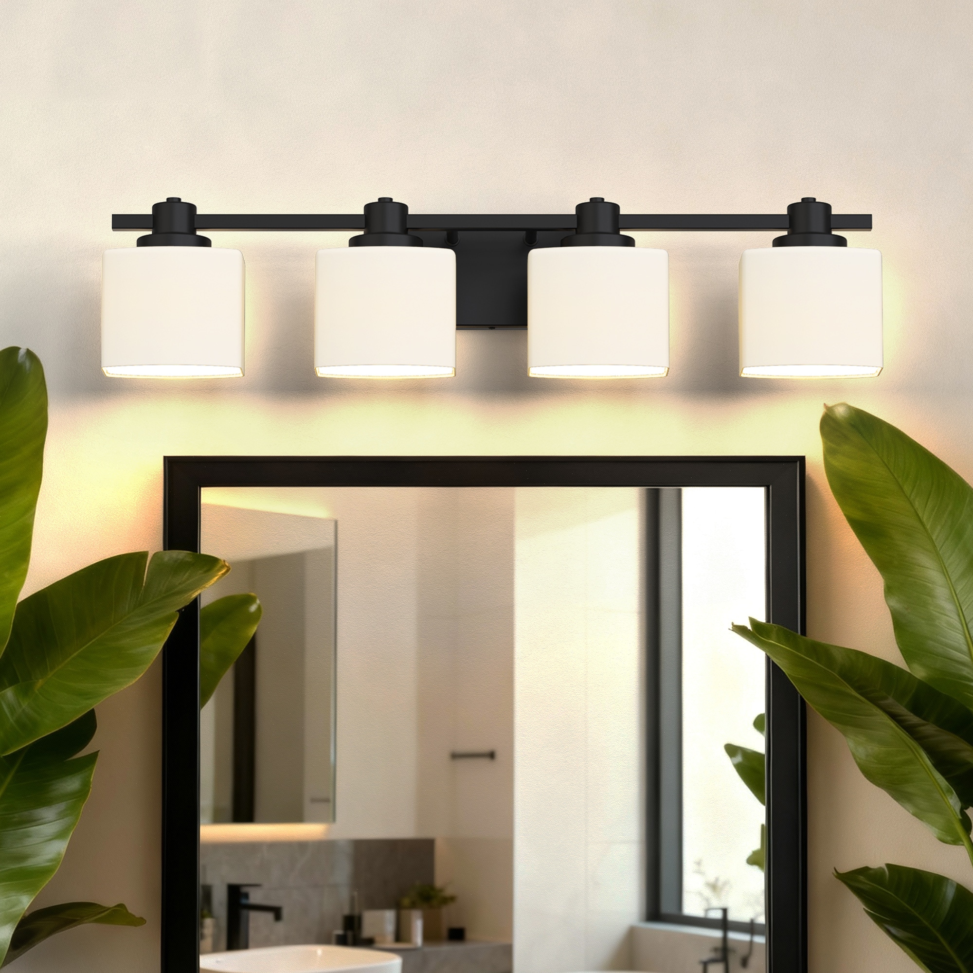 Jandcase 30.7-in 4-Light Matte Black Bathroom Vanity Light with E26 Sockets Frosted Glass Modern Transitional for Bathroom Mirror Powder Room