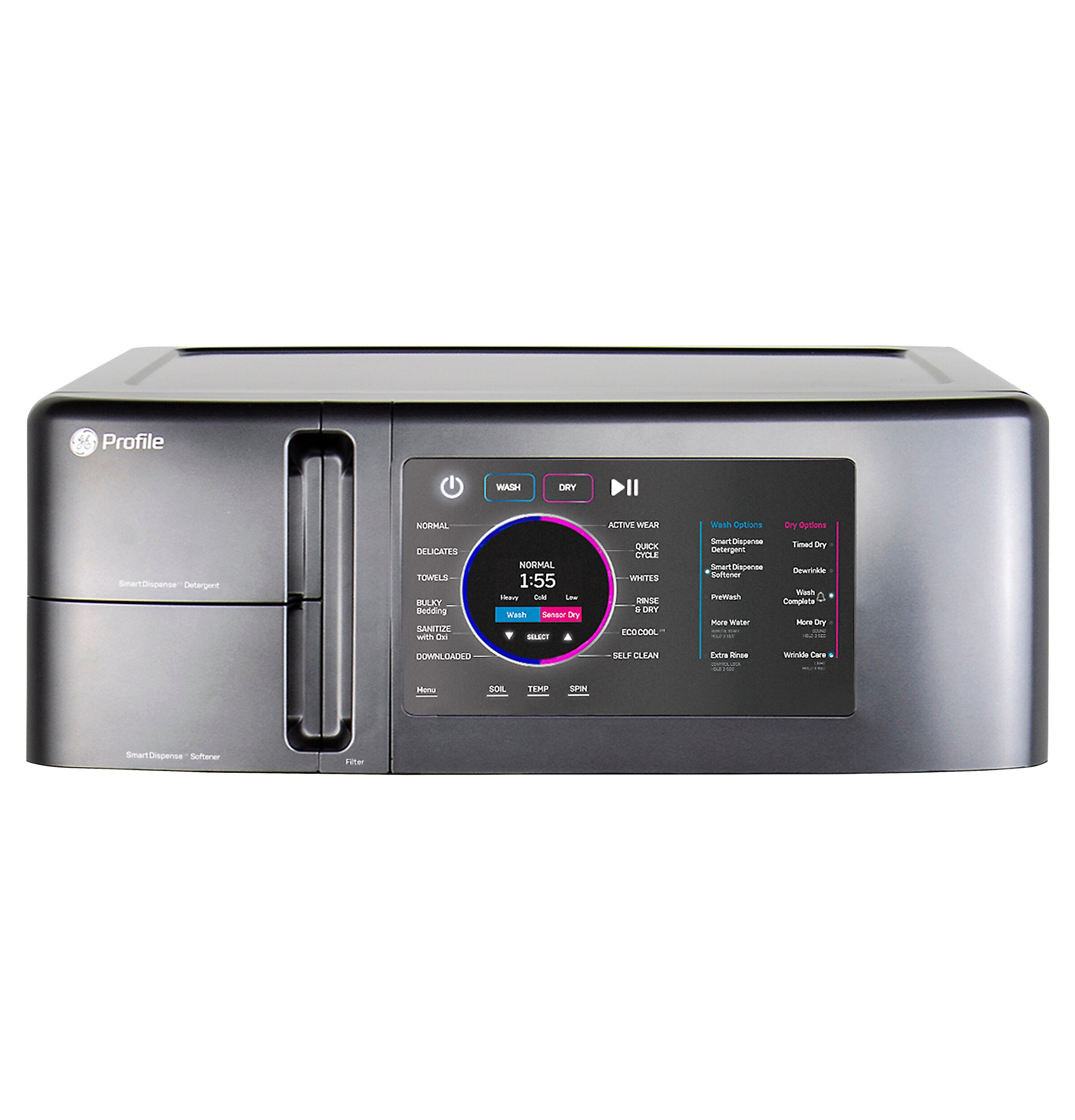 Ge profile 4 8 cu ft capacity carbon graphite ventless all in one
