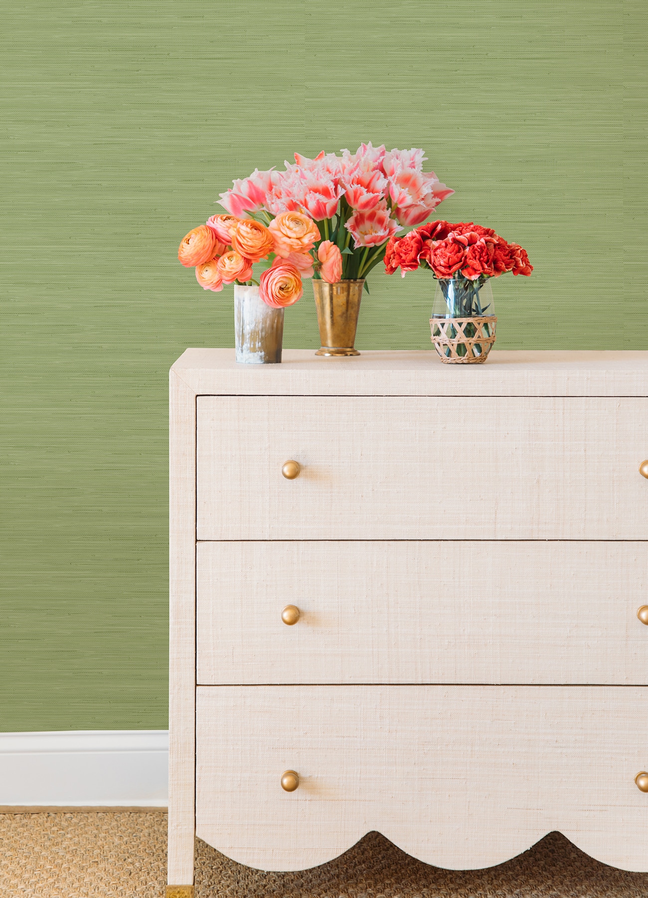Citrus Green Faux Grasscloth Peel and Stick Wallpaper Roll