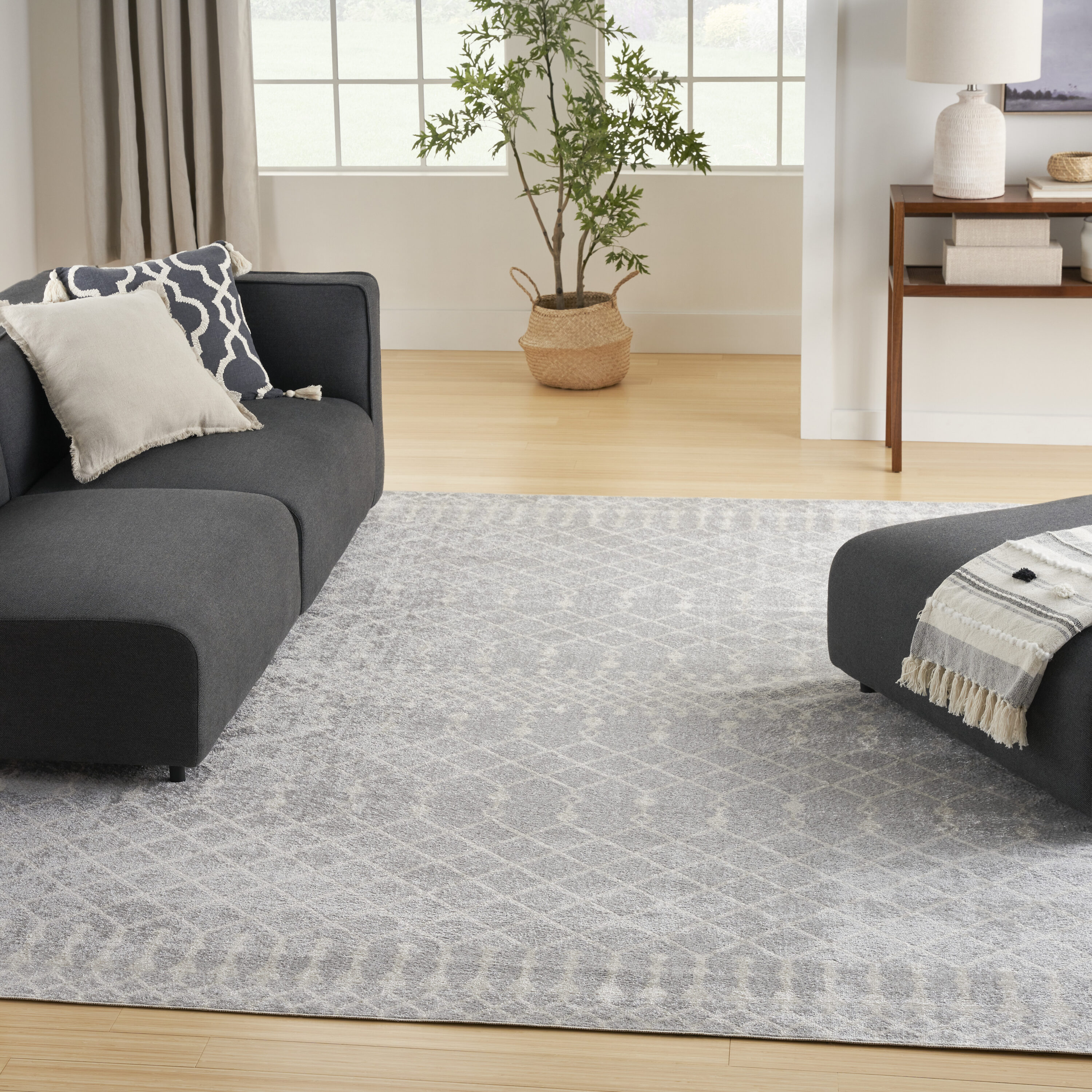 Nourison Home 099446979315 Astra Machine Washable 6 x 9 (ft) Loomed Polyester Grey Rectangular Indoor Geometric Bohemian/Eclectic Machine washable Area rug