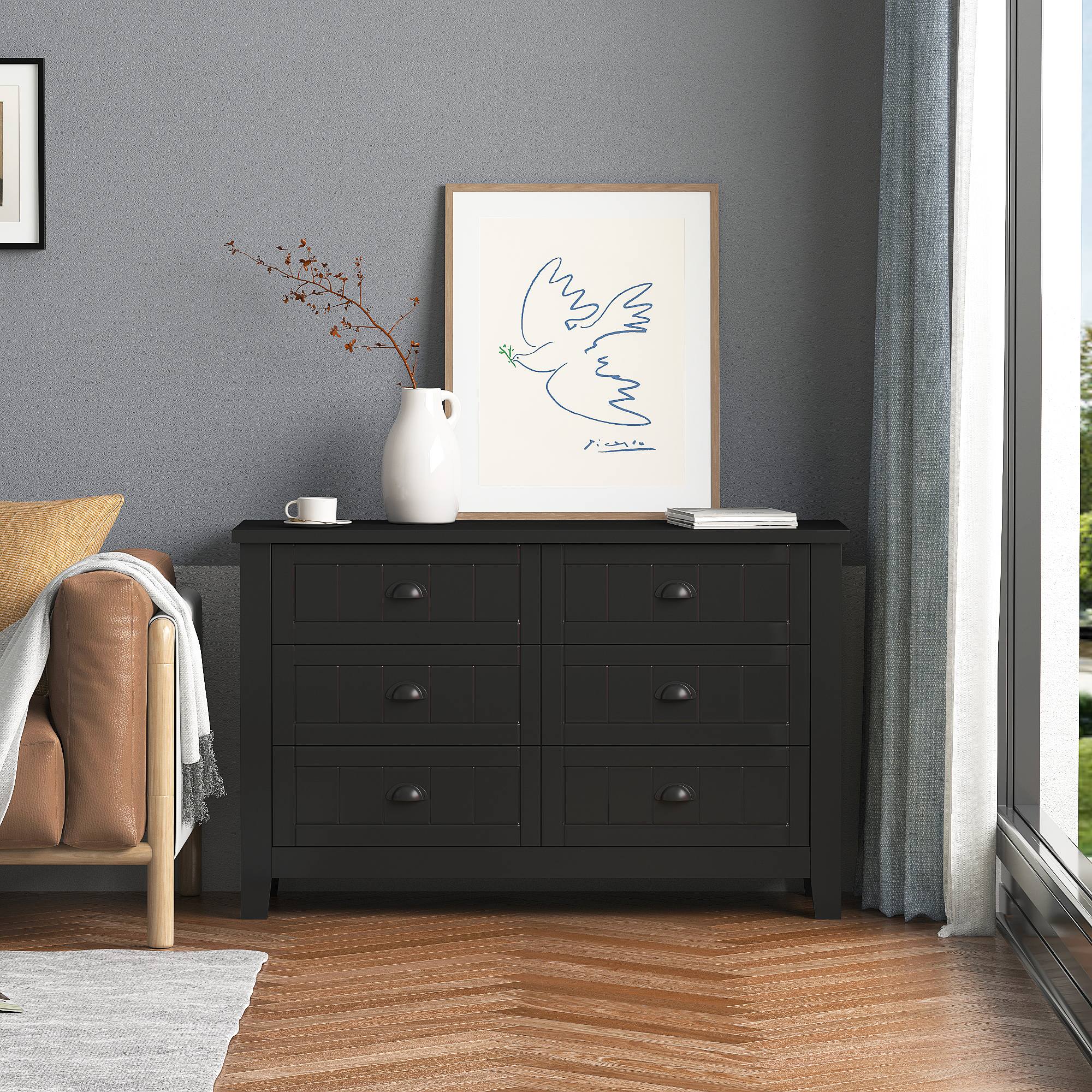 Yiekholo Black Pine 6-Drawer Standard Dresser in the Dressers ...