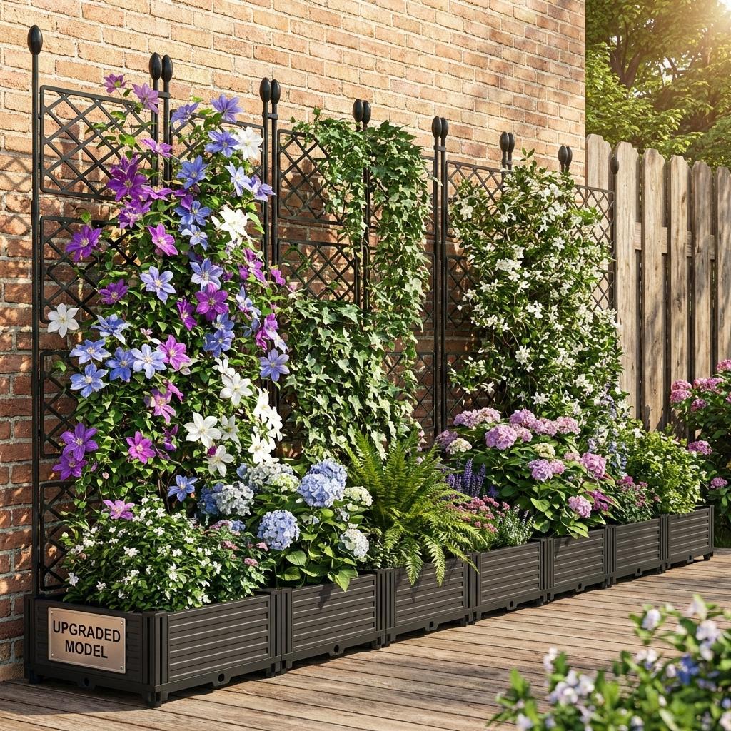 7 Pack 114 X 16 X 63 Inch Plastic Raised Garden Bed With Trellis And Privacy Screen