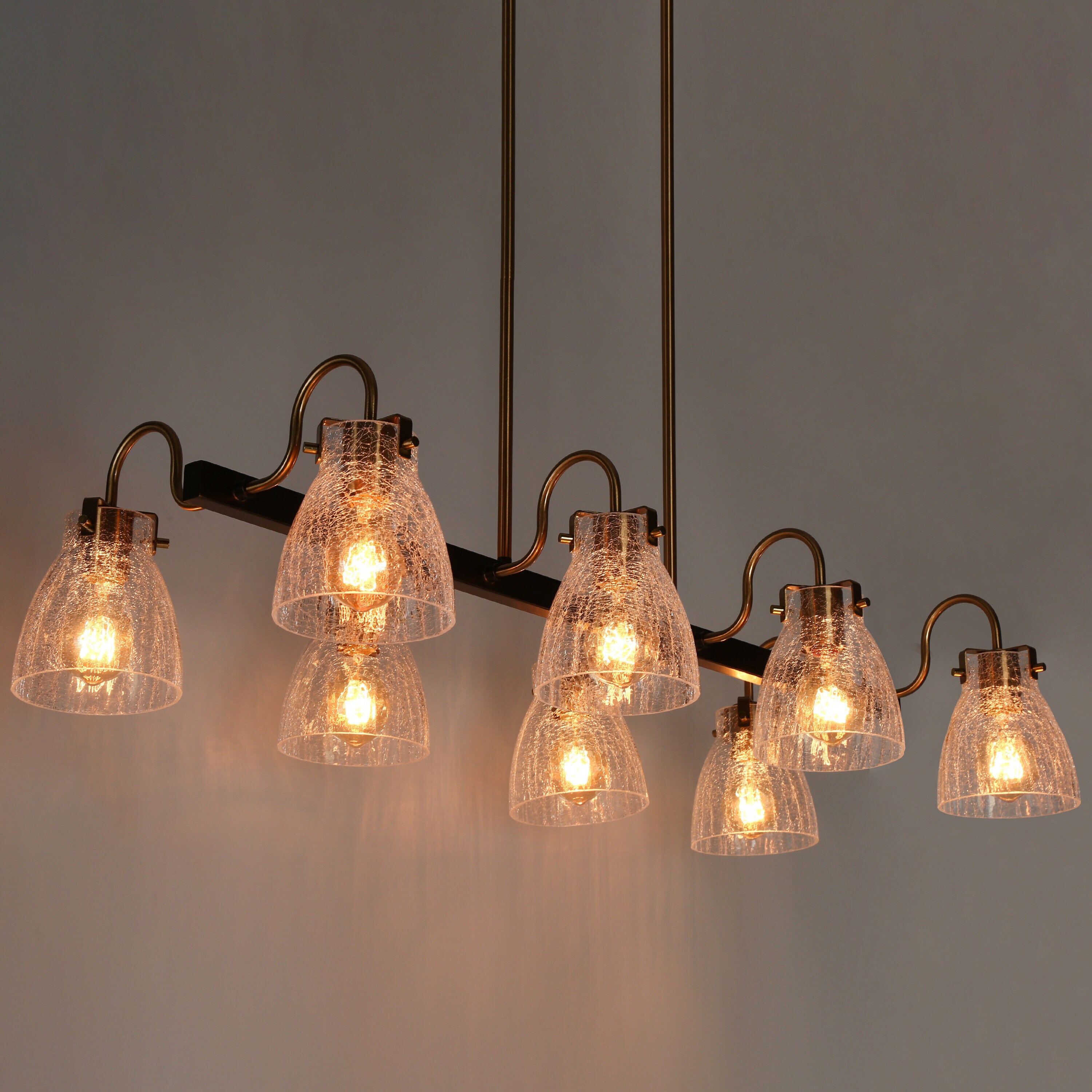 Dawn Industrial 8-Light Matte Black and Brass Kitchen Island Chandelier