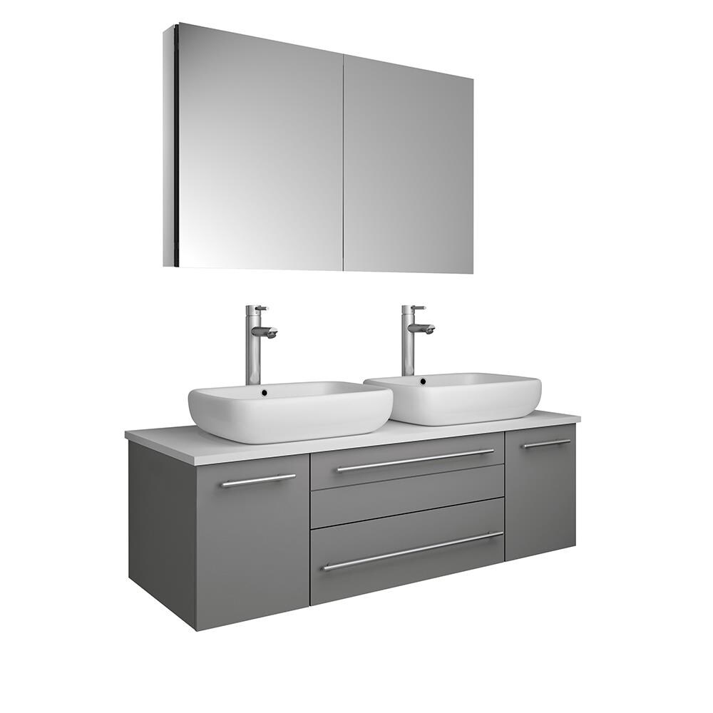 Sleek 48" Gray Double Vessel Sink Modern Vanity Set with Quartz Top