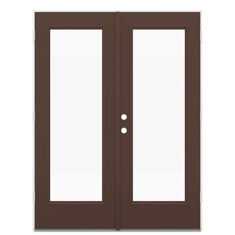 JELD-WEN LOWOLJW182200075 F-3500 60-in x 80-in x 4-9/16-in Jamb Low-E Clear glass , Dark Chocolate Fiberglass Left-hand outswing French Double Patio Door