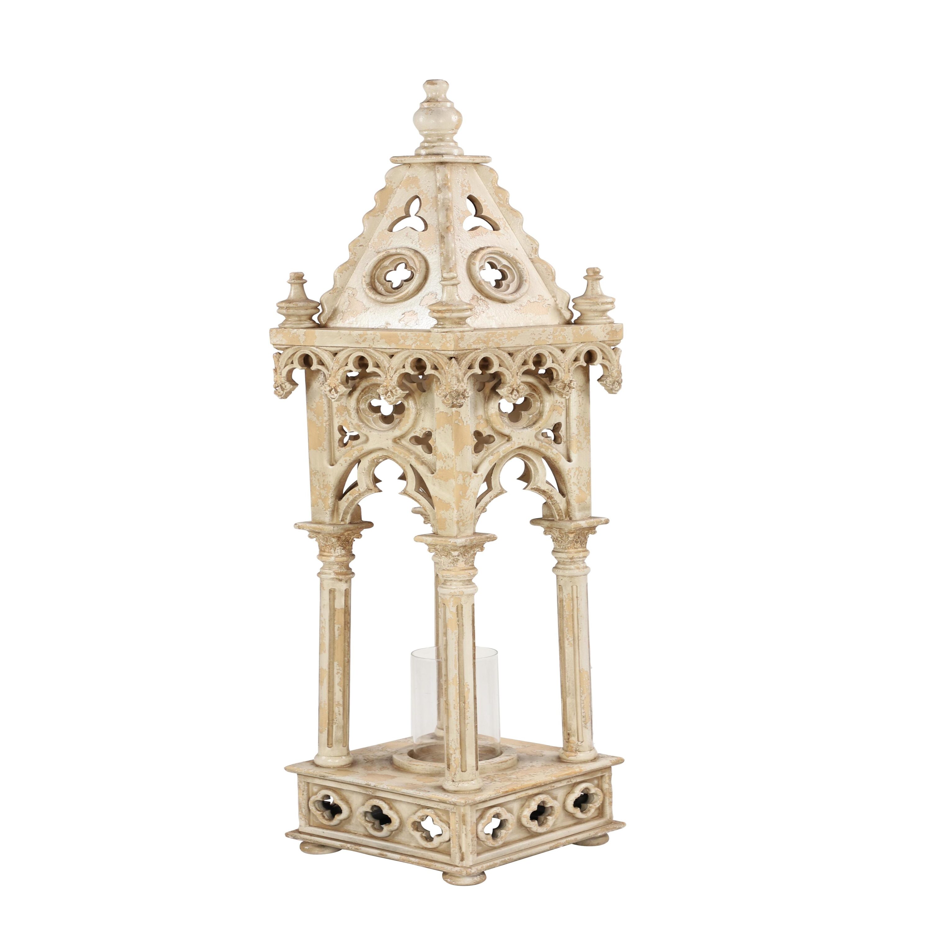 Elegant White Wood Vintage Hanging Candle Lantern - 12" x 55"