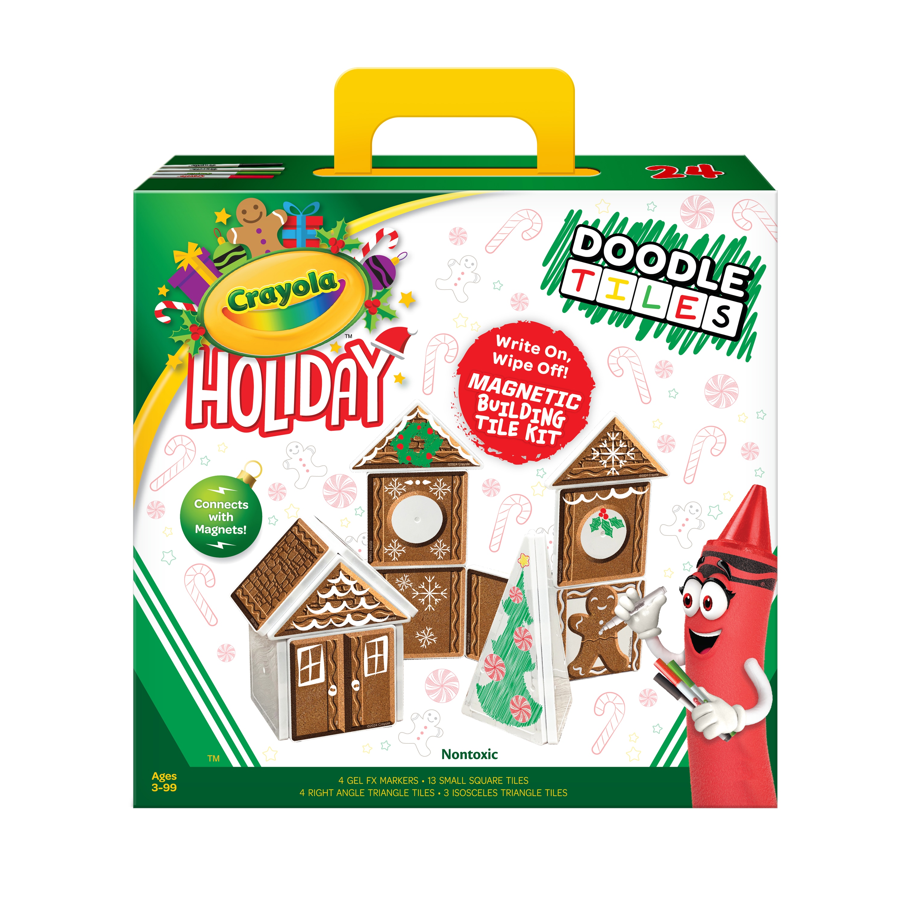 CreateOn 1004788 Crayola Holiday Gingerbread Doodle Magnetic Tiles STEM toy