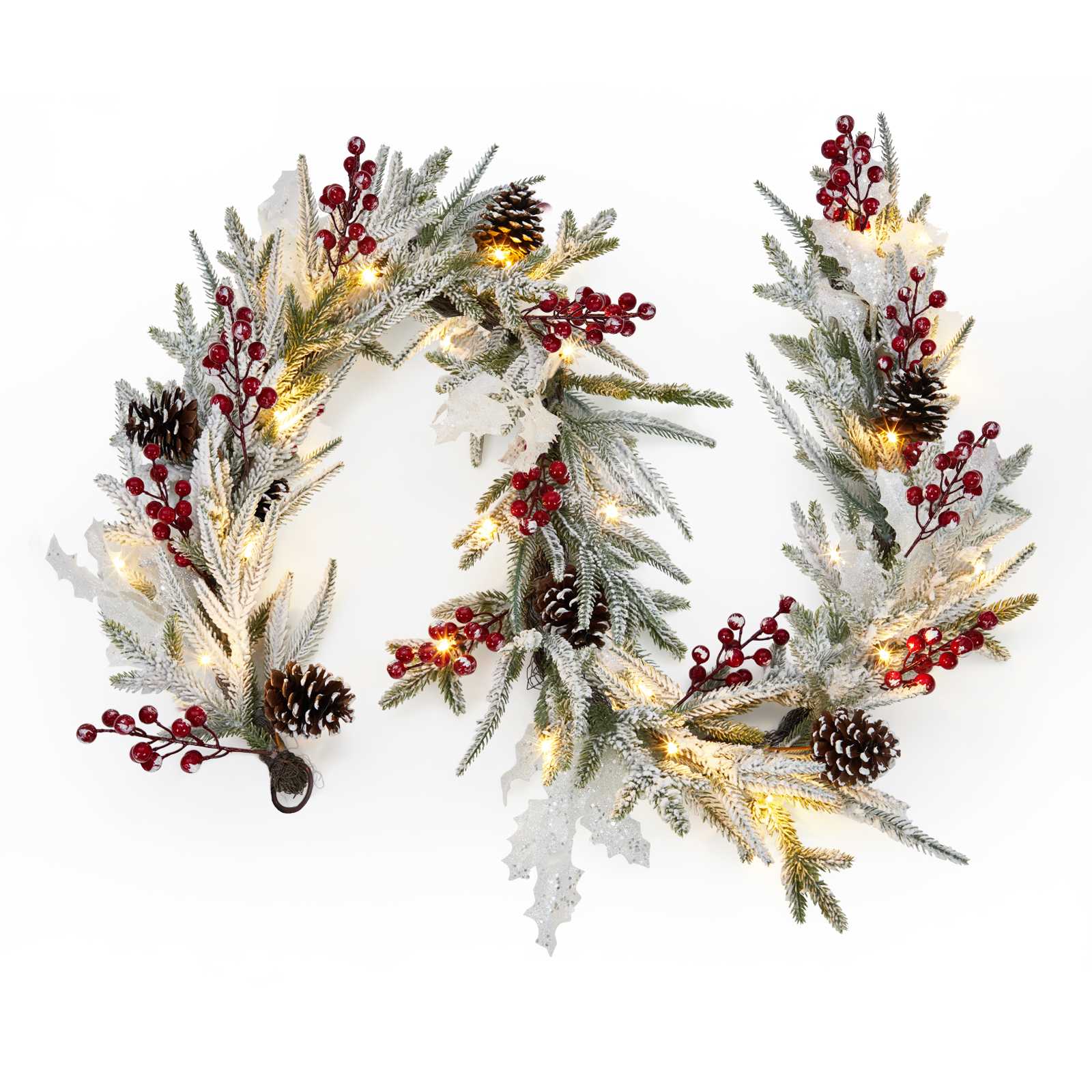 Qeetex JXNAG-PHO-15KH9FWT 6 Ft Pre-Lit Christmas Garland 8 Lighting Modes Xmas Real Touch Garland with 20 Lights for Mantel Stair