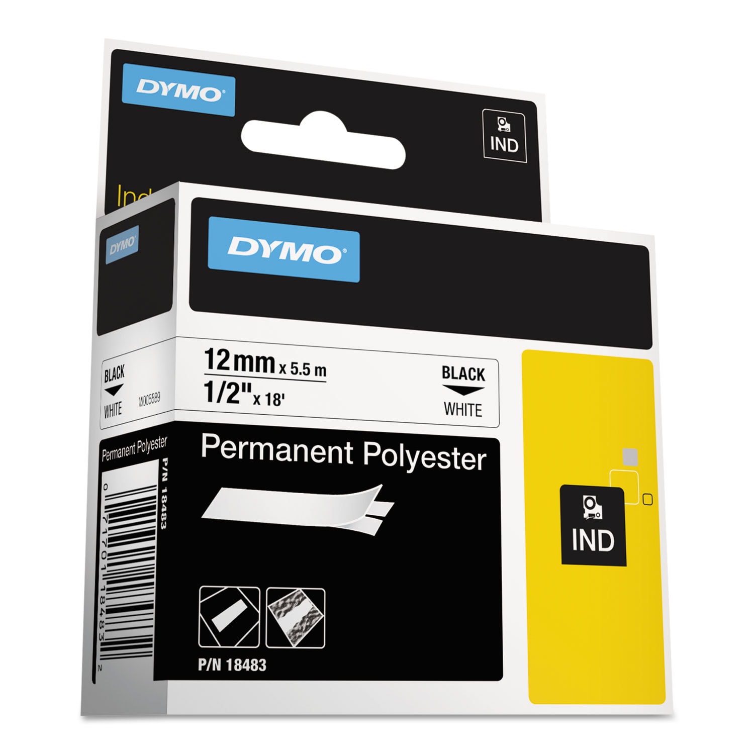 DYMO Rhino Permanent Poly Industrial Label Tape 0.5 X 18 Ft White/black Print
