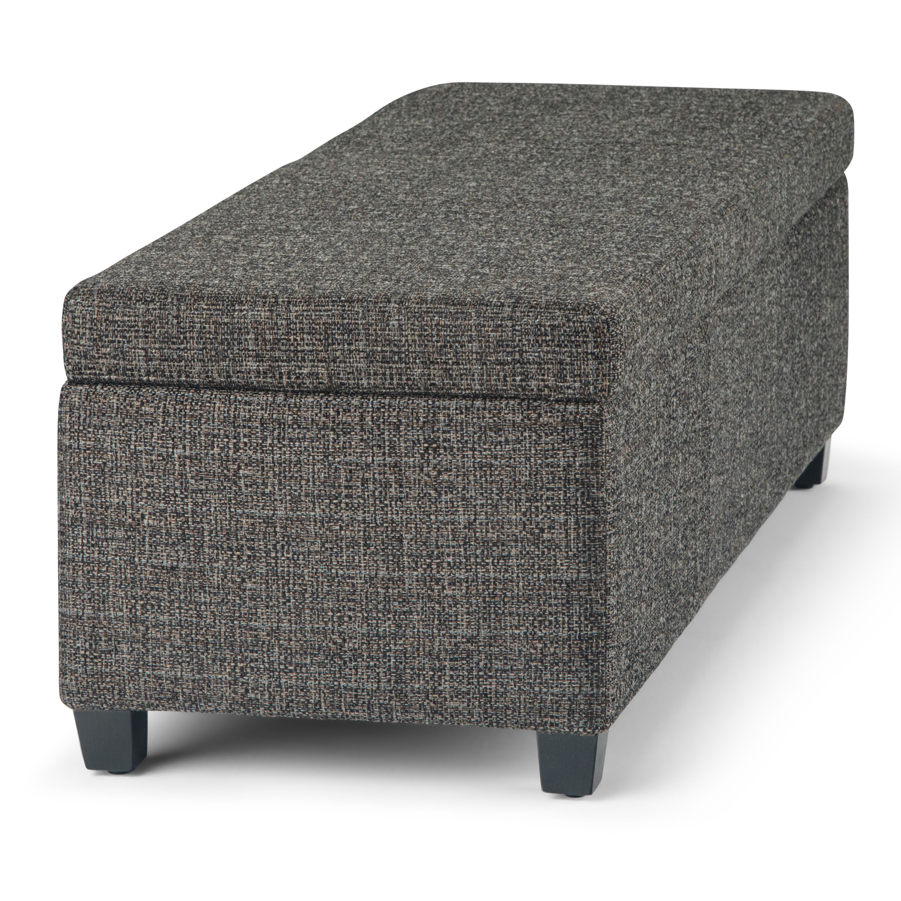 Dark Gray Tweed Upholstered Storage Ottoman Bench