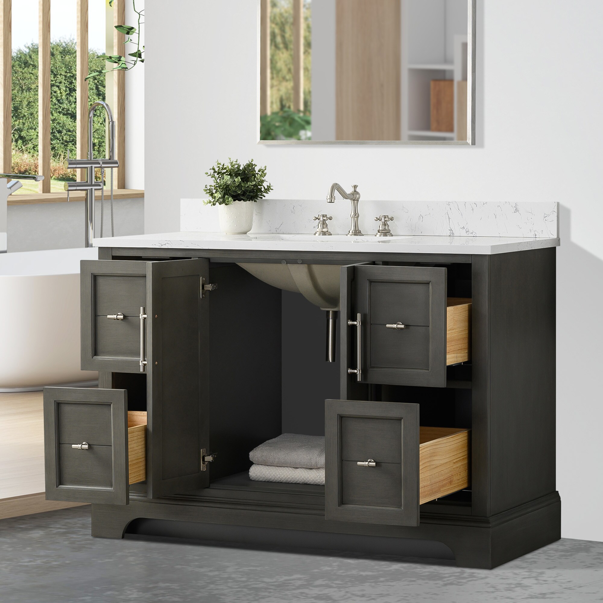 Silver Gray 48" Single Sink Bathroom Vanity with Engineered Marble Top