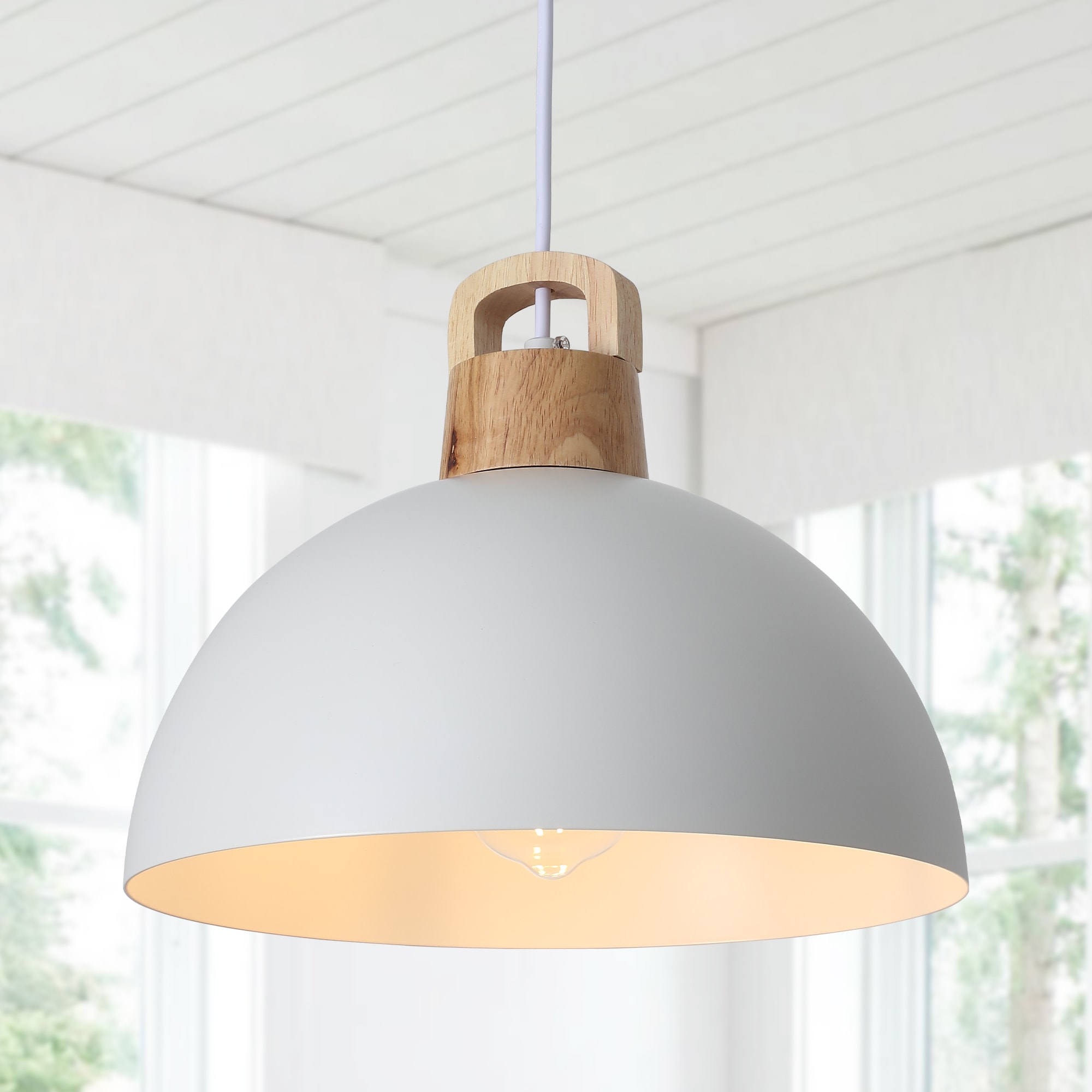 HLJYNJM 1-Light 11.81-inch White Metal Modern Pendant Light for Kitchen Island Bedroom