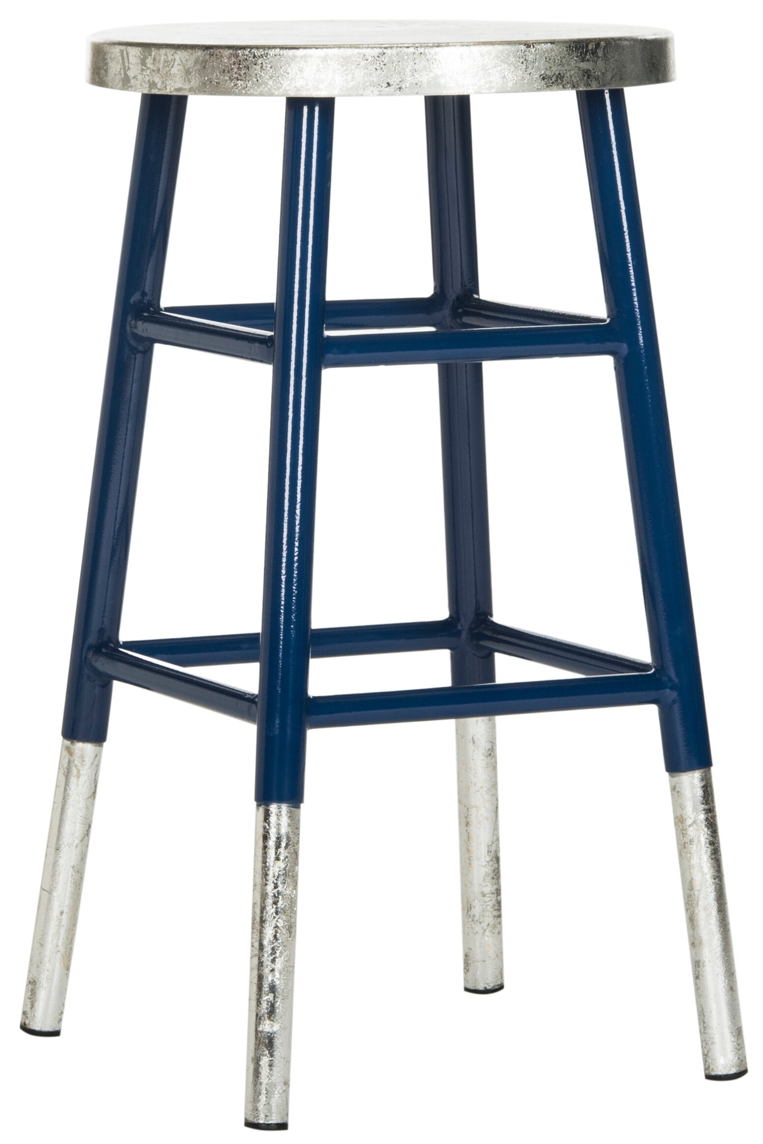 Transitional Blue and Silver Metal Counter Stool 24"