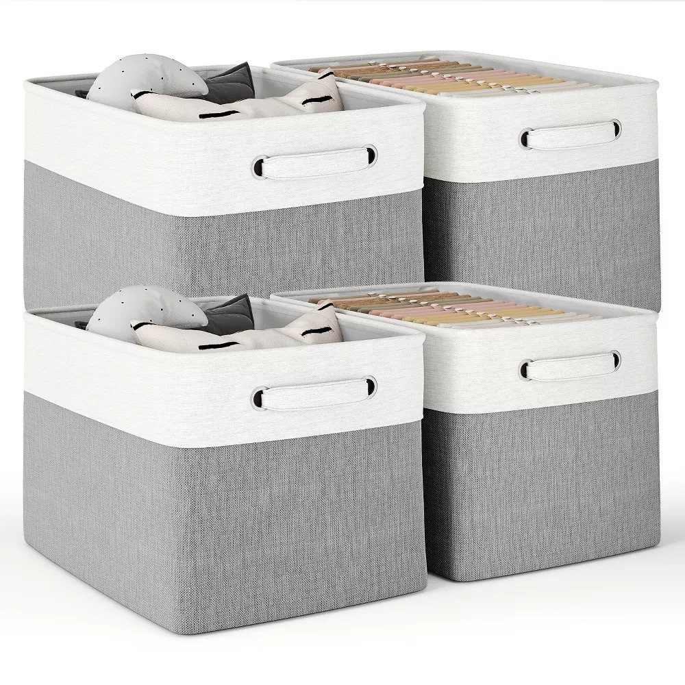 Fenbeli 4-Pack Collapsible Fabric Storage Bins with Metal Frame and Double Handles 15-in D x 11-in W x 9.4-in H