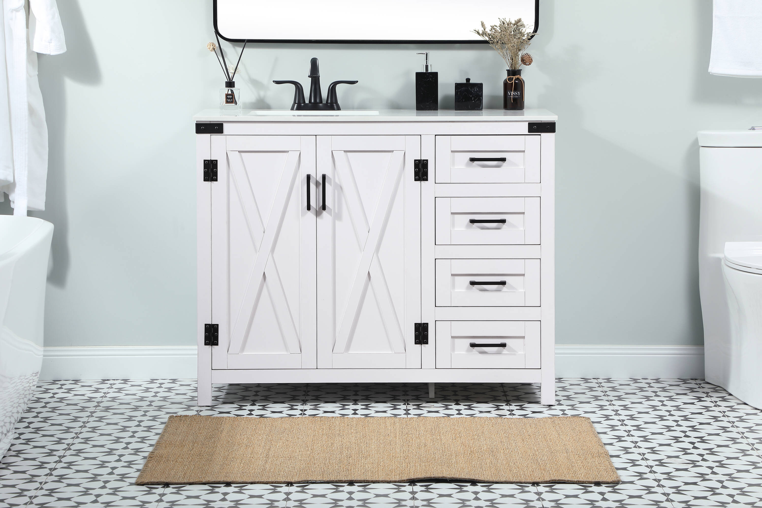 Elegant Decor Home Furnishing 42 In White Undermount Single Sink Bathroom Vanity With Ivory