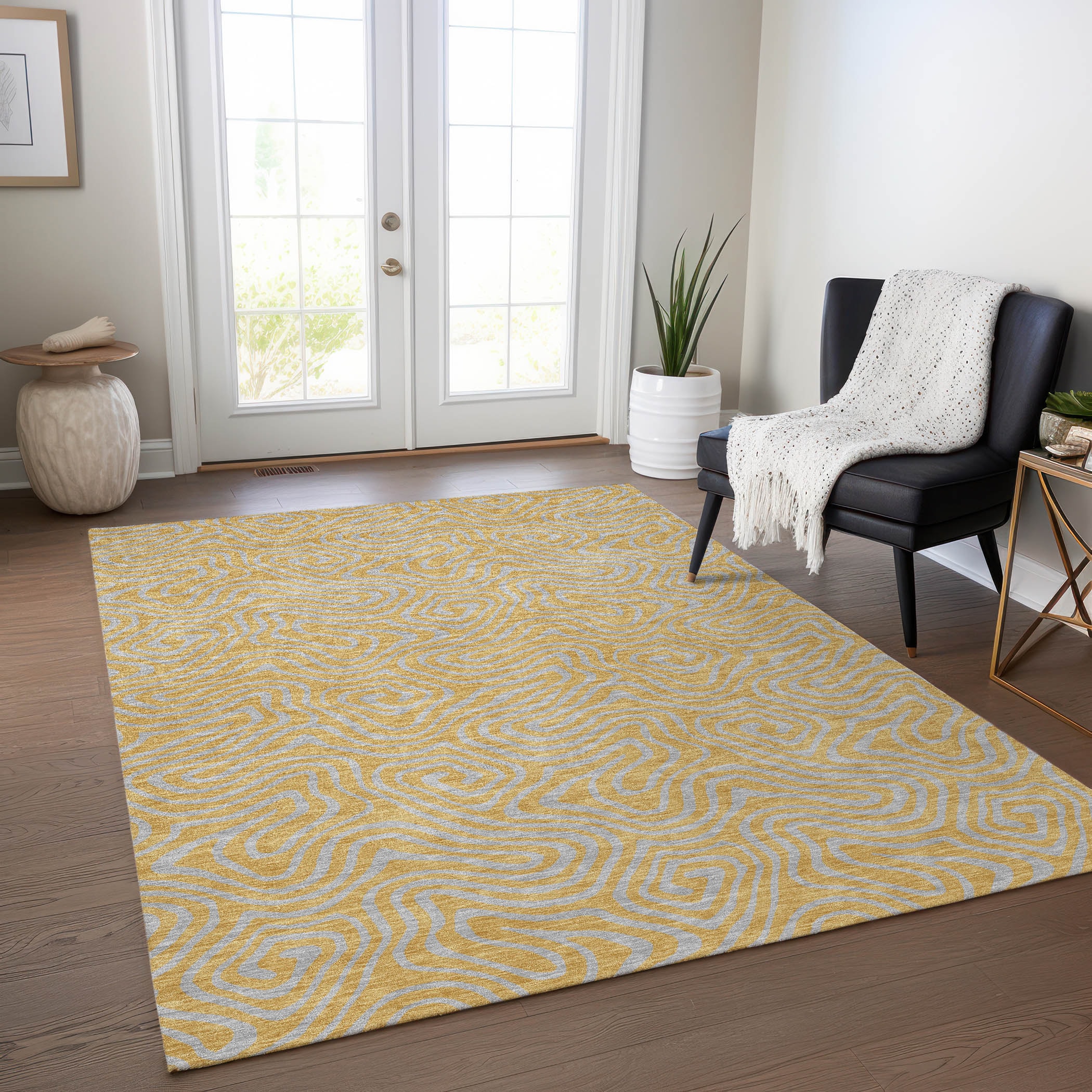 Addison Rugs ACN1031GO30X46 Chantille ACN1031GO 2 x 3 (ft) Polyester Gold Rectangular Indoor/Outdoor Geometric Machine washable Area rug