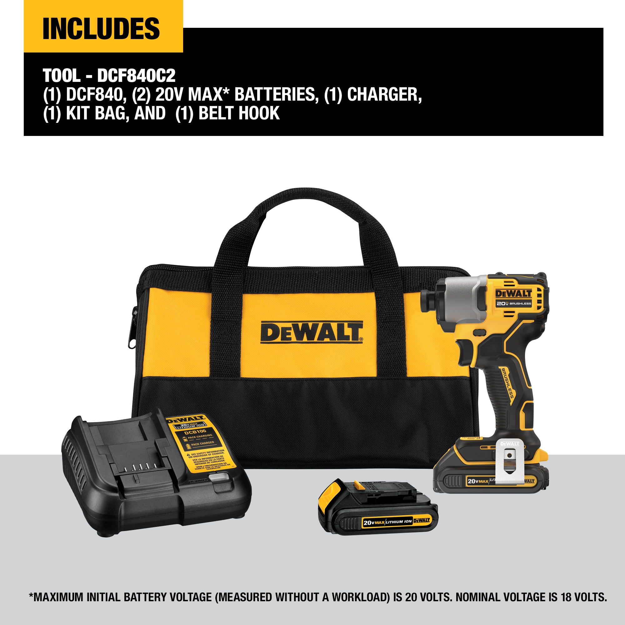 DEWALT Impact Ready Right Angle Drill Attachment & Brushless 20-volt Max  1/4-in Variable Speed Brushless Cordless Impact Driver (2-Batteries  Included)