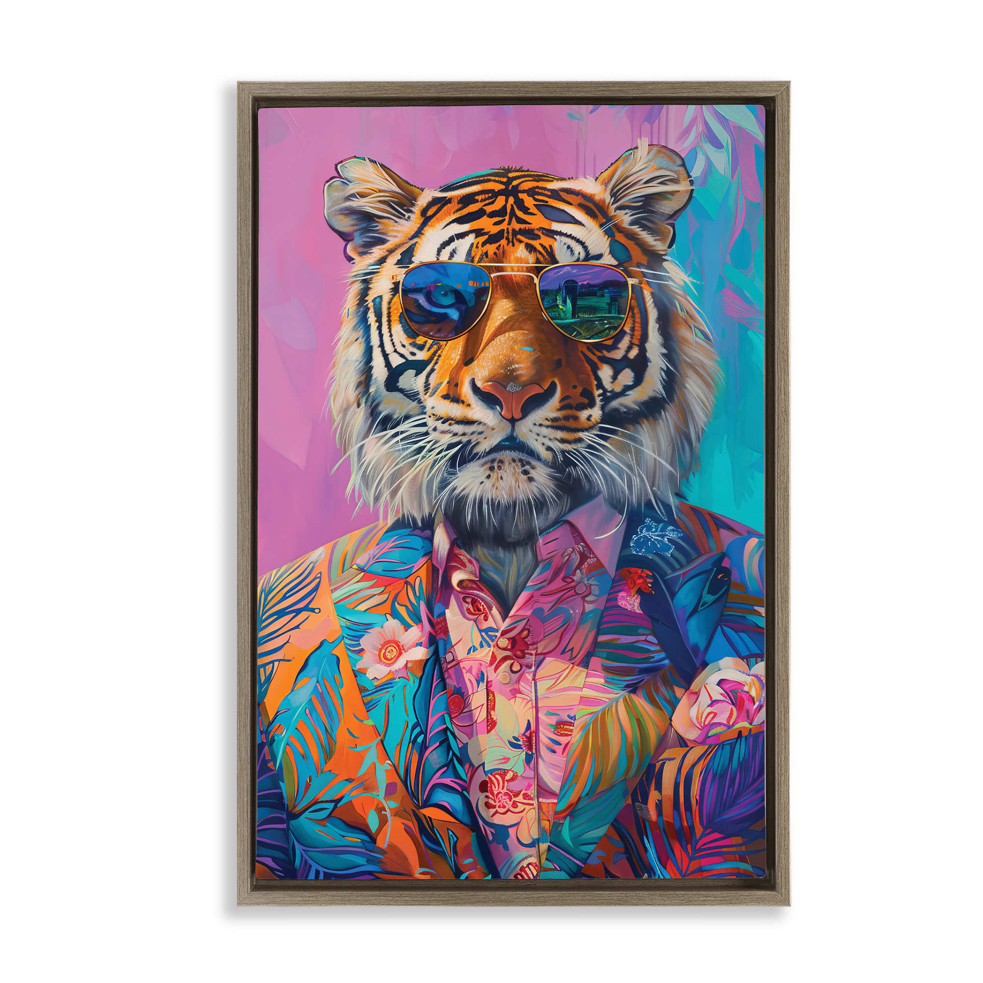 Stupell Industries BT-898-FFE-16X24 Bright Tropical Fashion Tiger Brown Framed Floater Canvas Wall Art By LSR Design Studio 17 x 25