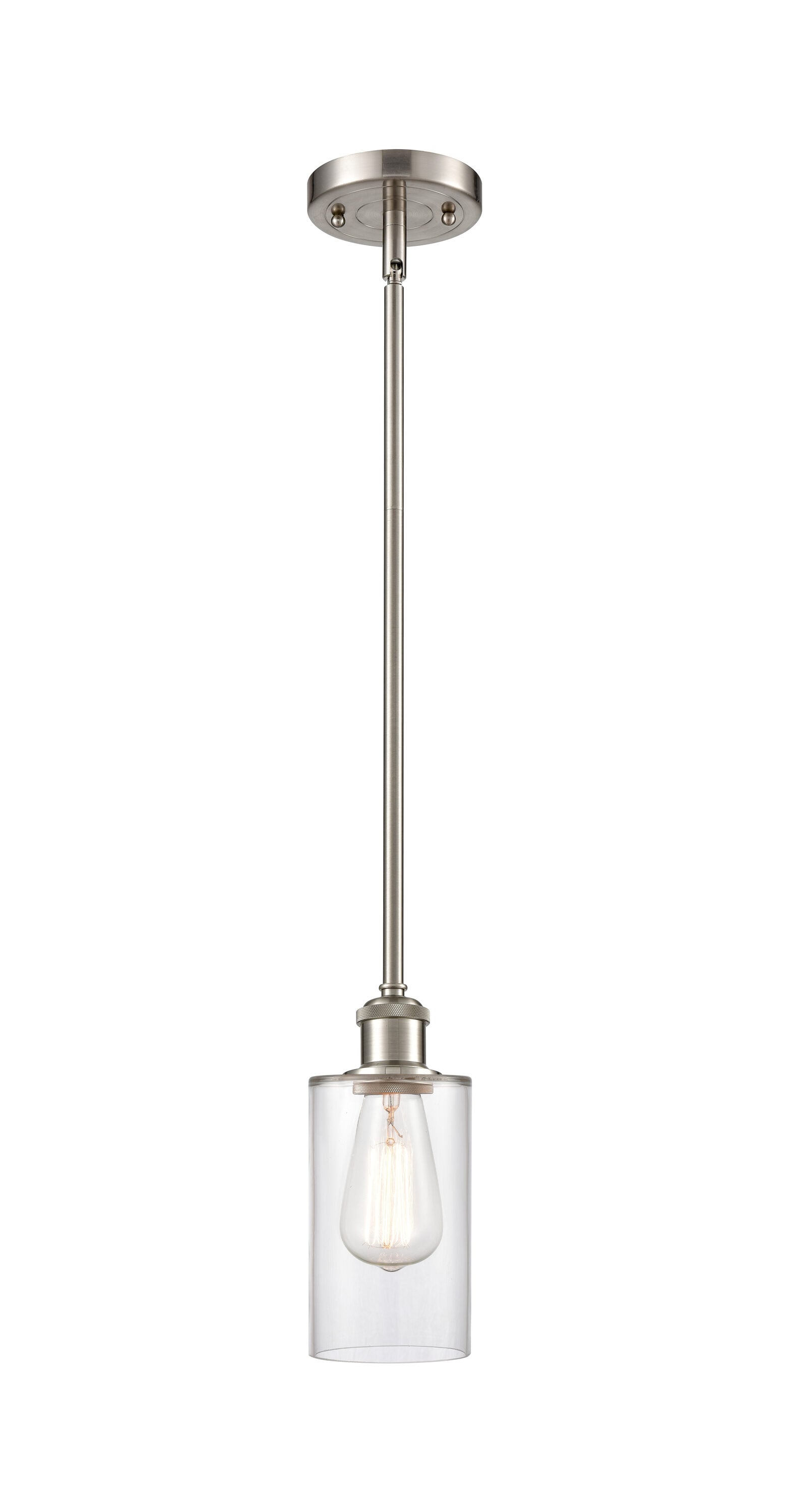 Innovations Lighting 516-1S-SN-G802 Clymer 1 -Light Brushed Satin Nickel Traditional Clear glass Cylinder Medium Hanging Pendant light