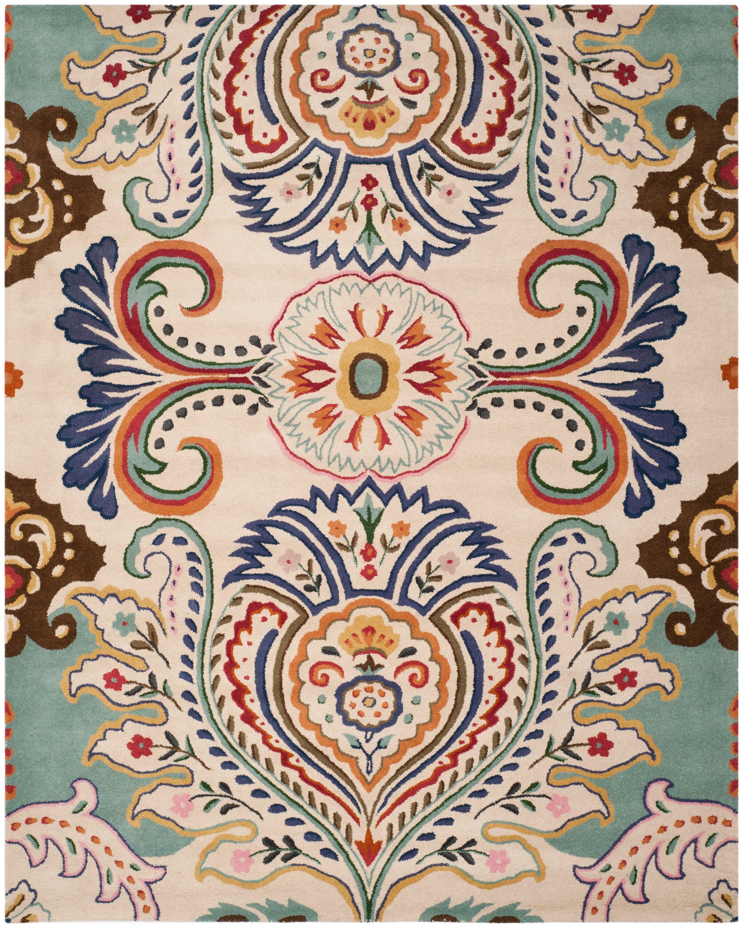 Hand-Tufted Ivory & Blue 10' x 14' Wool-Viscose Blend Area Rug