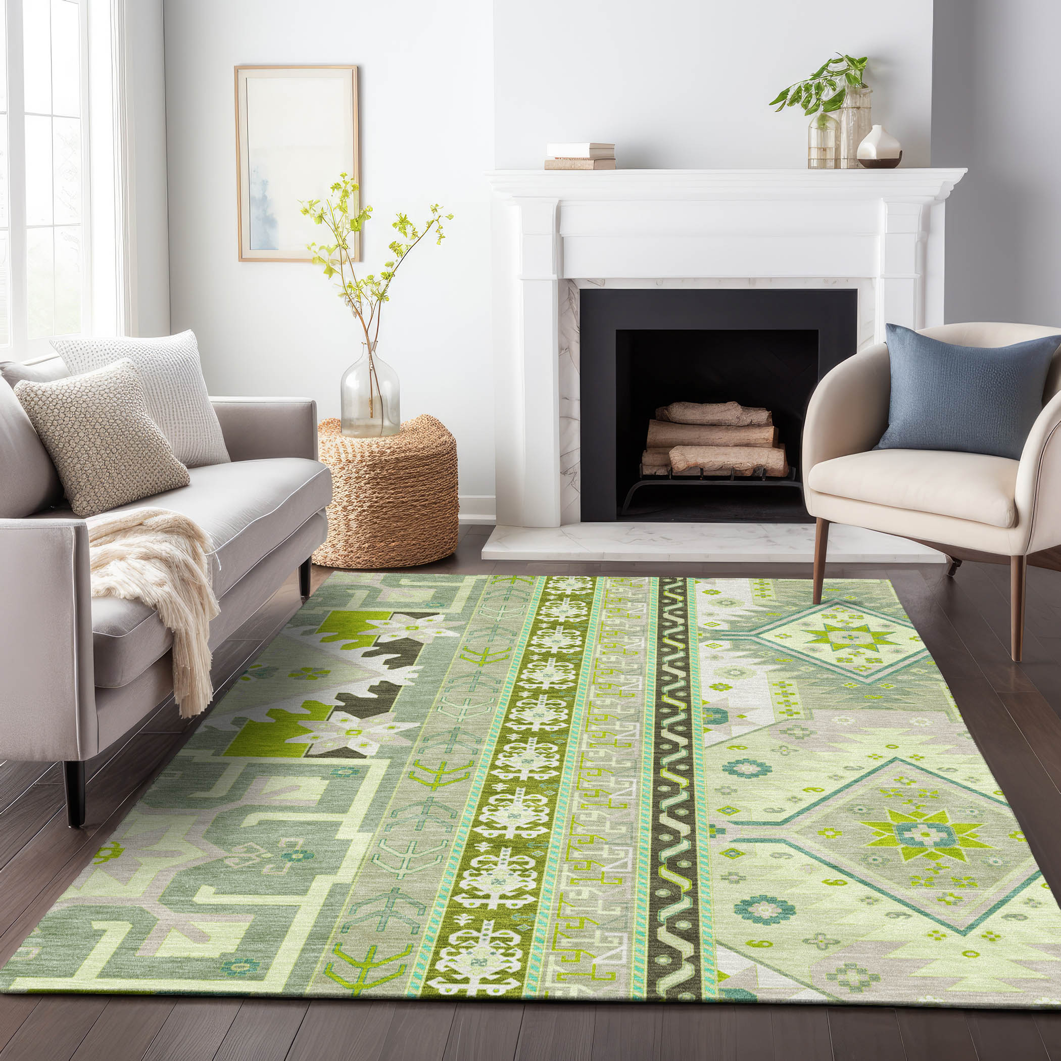 Addison Rugs ACN1015SA5X8 Chantille ACN1015SA 5 x 7 (ft) Polyester Sage Rectangular Indoor/Outdoor Geometric Machine washable Area rug