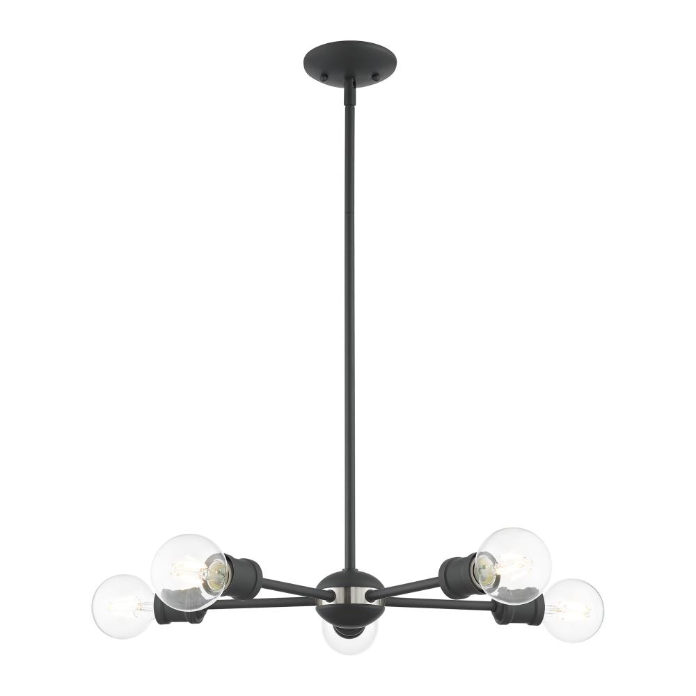 Livex Lighting 46135-76 Lansdale 5 -Light Matte Gray Industrial For Use in Bathrooms, Bedrooms, Dining Rooms, Foyers, Kitchens, Living Rooms Chandelier
