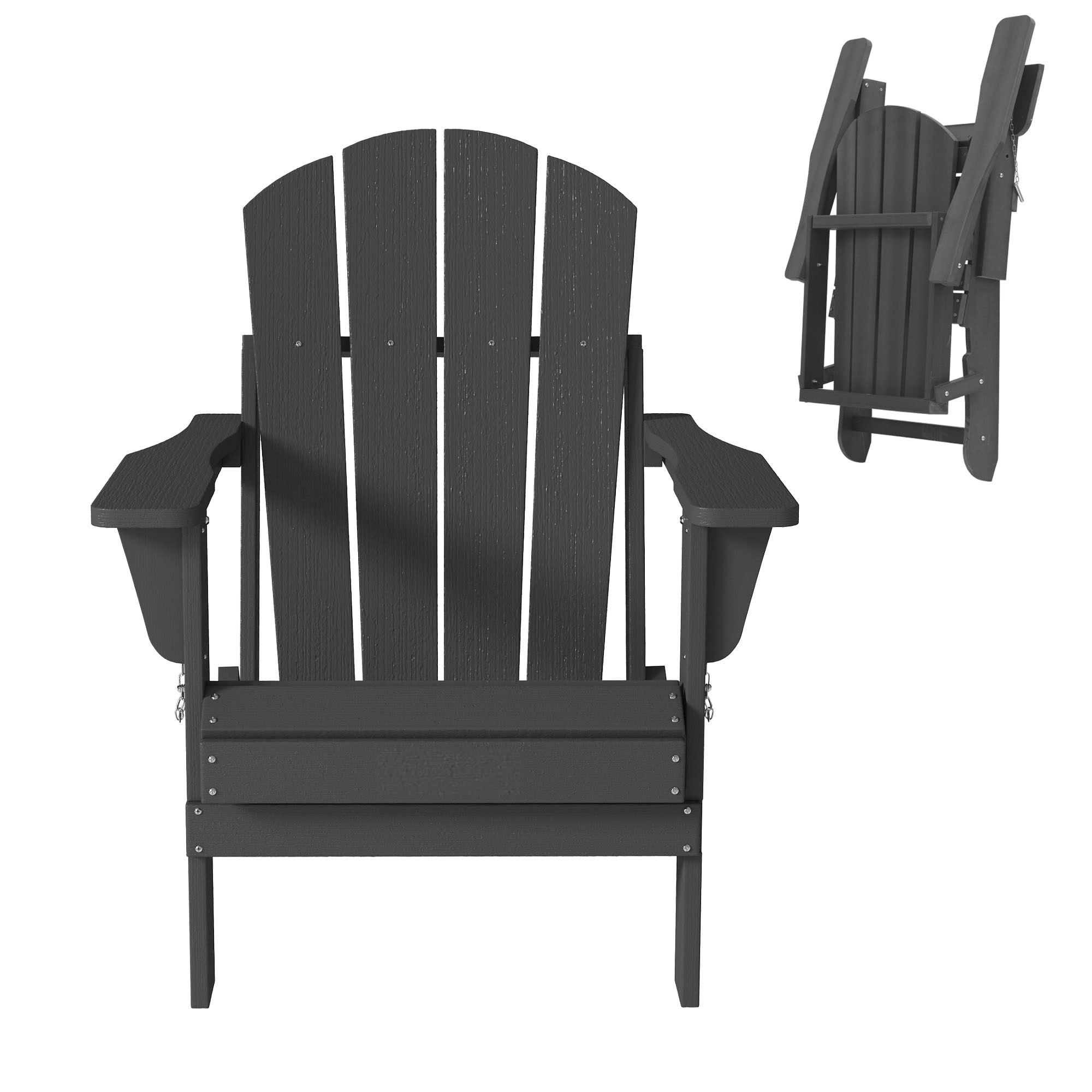 Clihome Adirondack Chair Stackable Black Plastic Frame Stationary