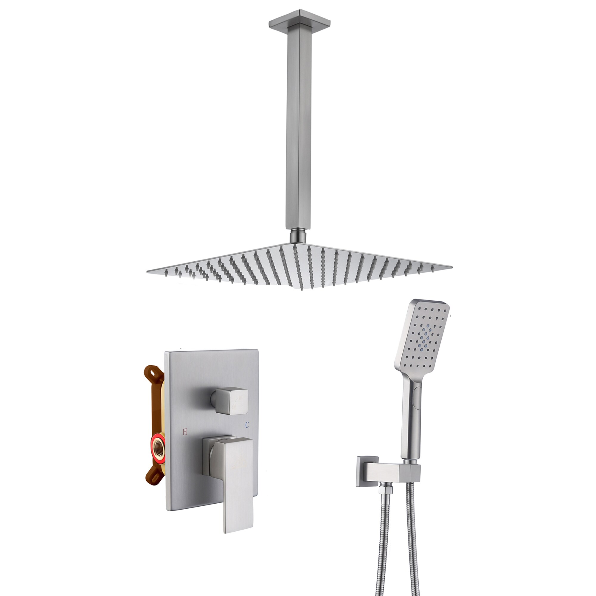 CASAINC MCS682-12MB Brushed Nickel 12-in Built-In Shower Faucet System with 2-way Diverter (Pressure-balanced Valve Included)