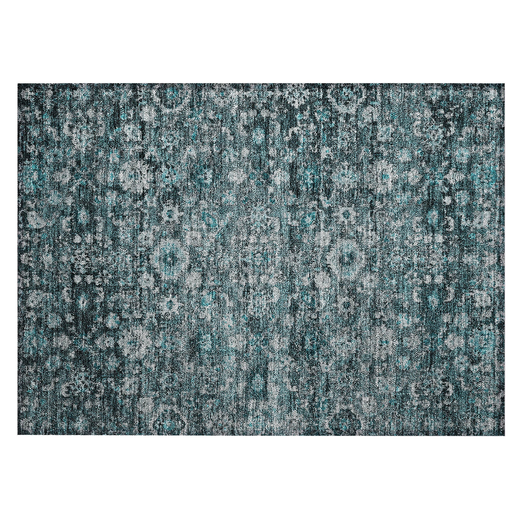 Teal Rectangular Machine-Washable Non-Slip Area Rug