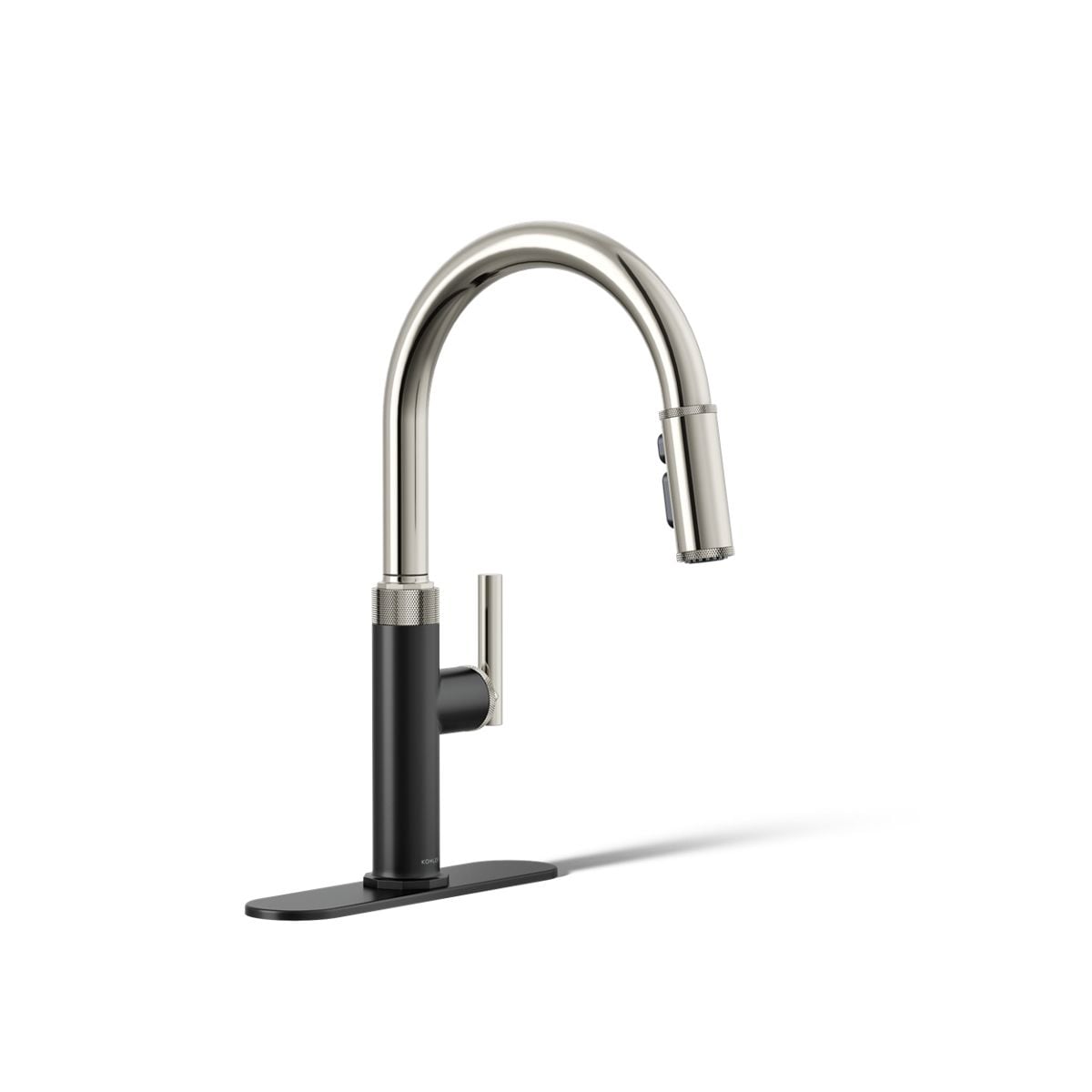 KOHLER R31627-BSN Lathe Polished Nickel/Matte Black Single Handle Deck-mount Pull-down Kitchen Faucet with Sprayer ( Deck Plate Included )