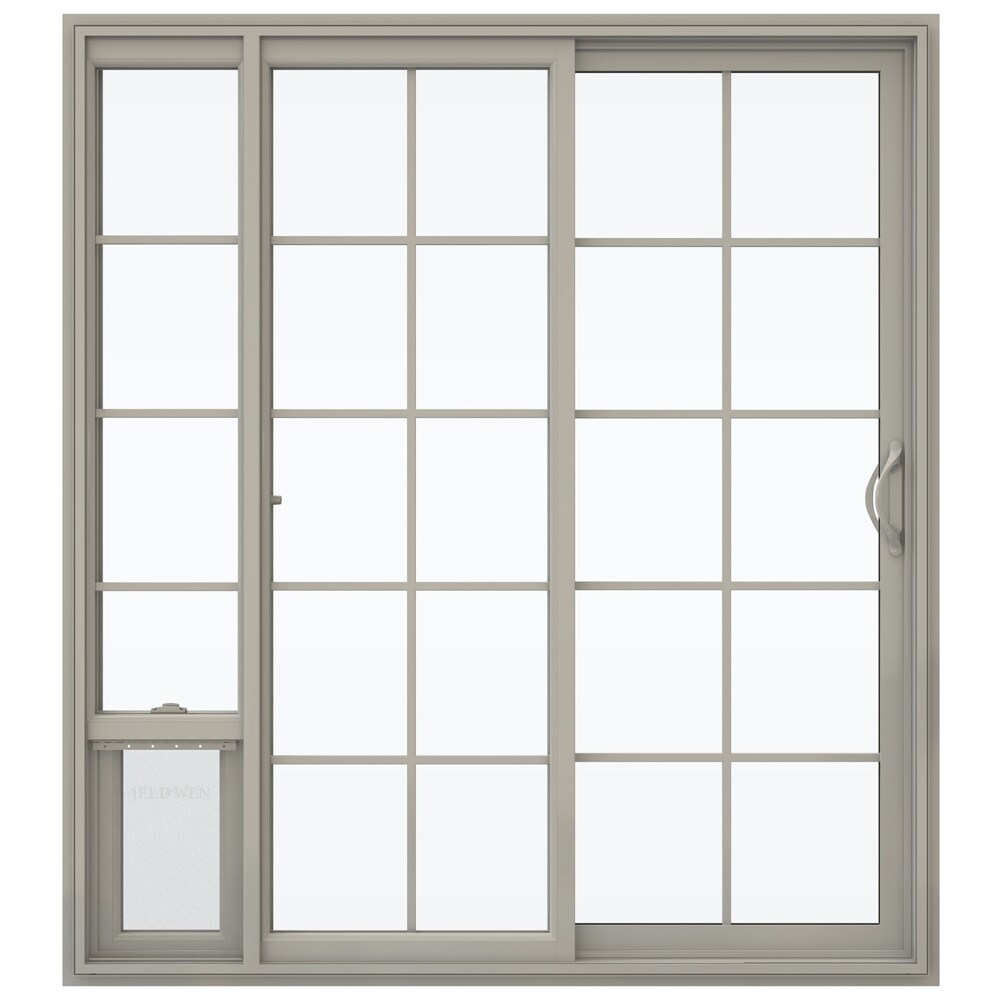 JELD-WEN 72-in x 80-in x 4-9/16-in Jamb Low-e Argon Grilles Between The Glass Desert Sand Vinyl Sliding Right-Hand Sliding Double Patio Door Screen -  LOWOLJW181500138