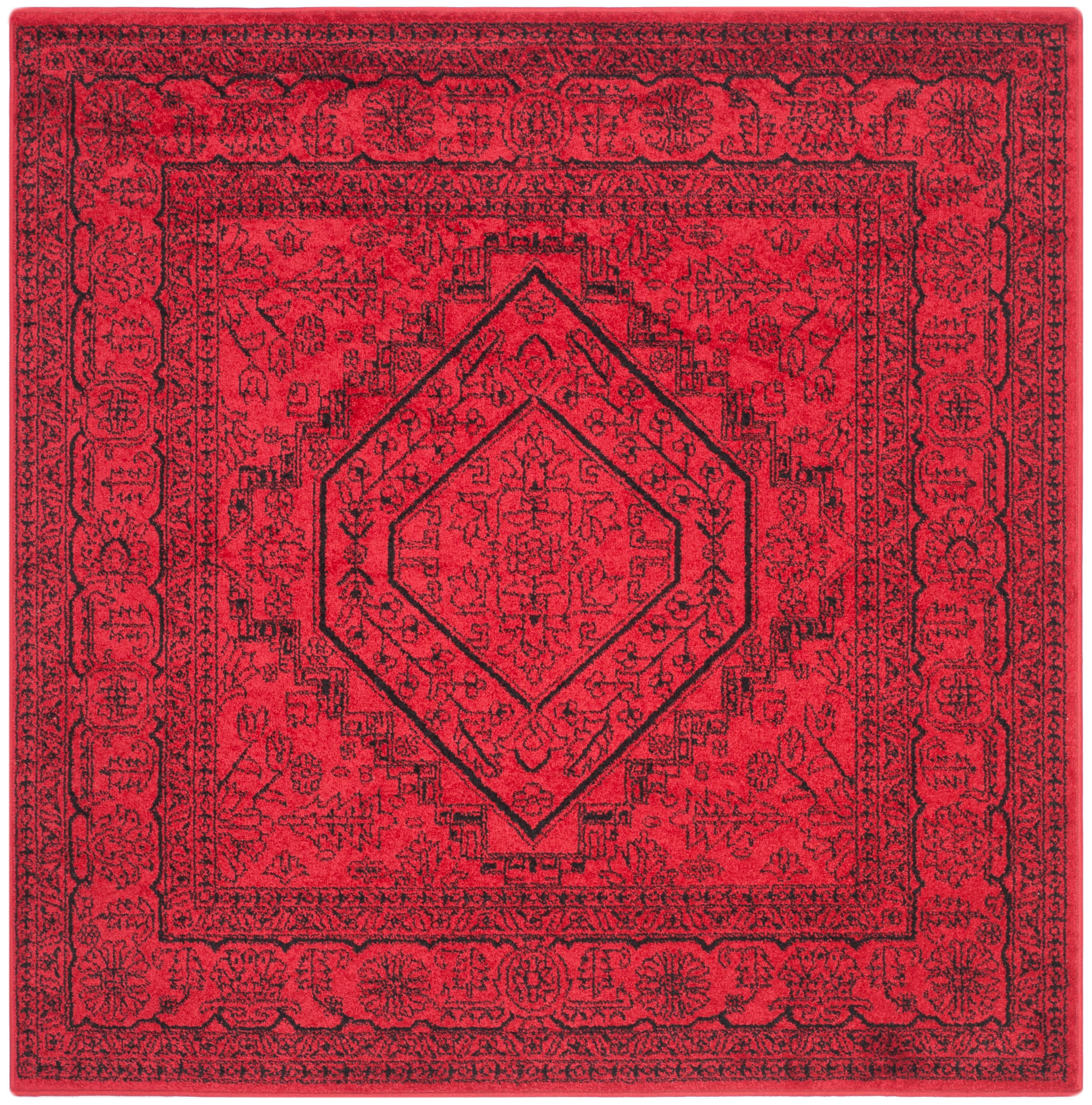 Safavieh ADR108F-8SQ Adirondack Herati 8 x 8 (ft) Loomed Polypropylene Red/Black Square Indoor Distressed/Overdyed Lodge Area rug