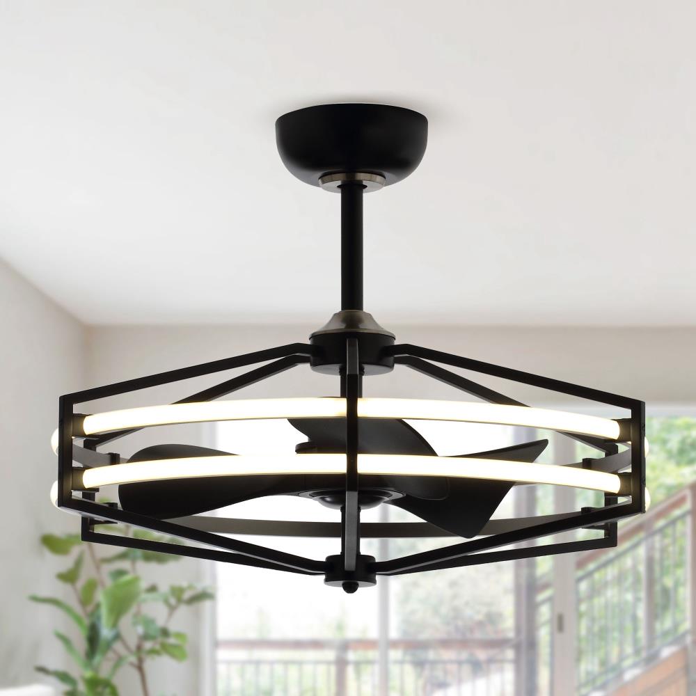 Matrix Decor MDBBA534002CA110V 29-in Black with Black Blades Integrated LED Fixture Indoor Downrod mount Fandelier Ceiling Fan With Light and Remote ( 3 -Blade)