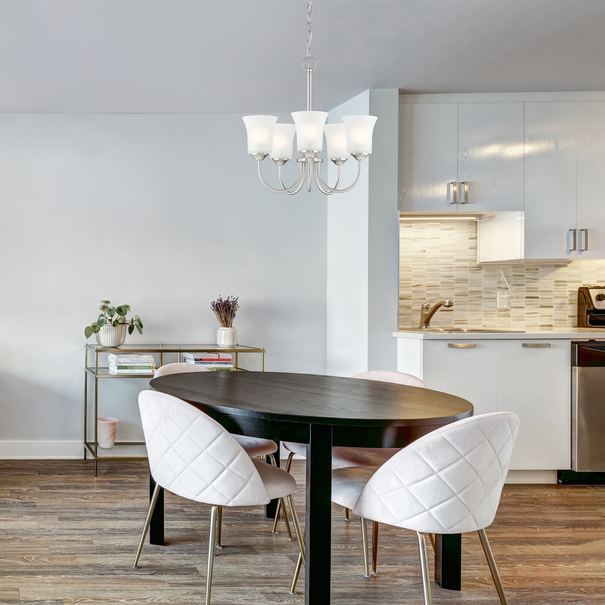 Bronson Mini 20'' Nickel Transitional Chandelier with Frosted Glass Shades