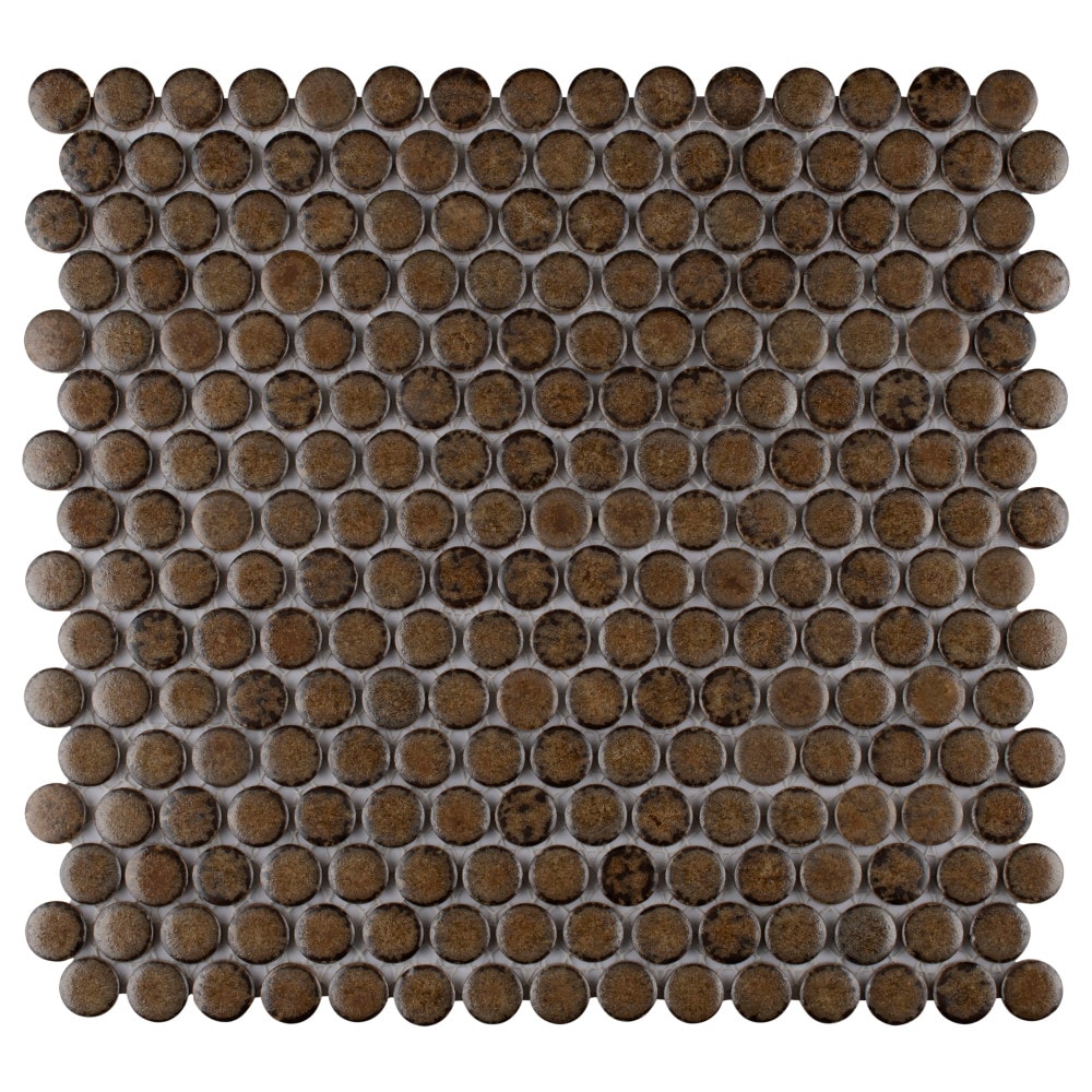 Affinity Tile S1FKOMPR72 Sample- Hudson Penny Brownstone 6-in x 6-in Glossy Porcelain Patterned Floor and Wall Tile