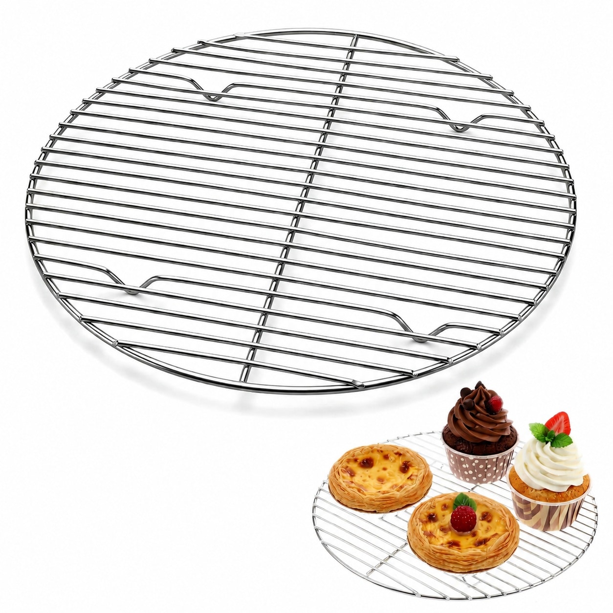 SenQWFa  Round Cooling Rack Roasting Wire for Baking Bread Cooling Grill Pizza Steamer Rack Stainless Steel Diameter Eight Point Six Six