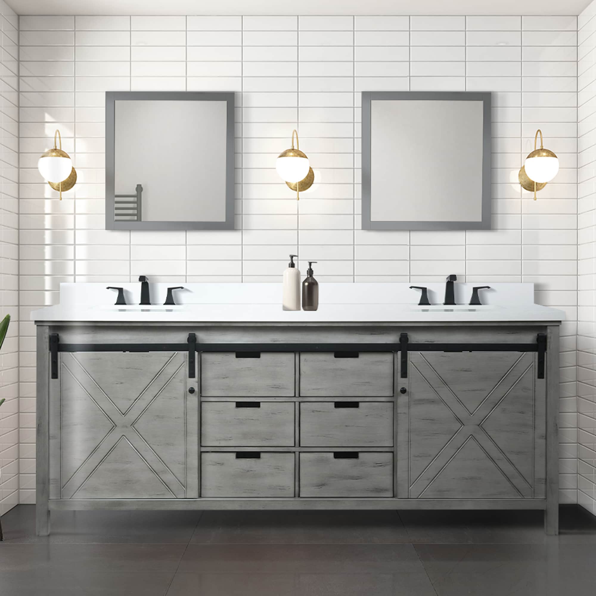 Lexora Marsyas 84-in Ash Grey Undermount Double sink Bathroom Vanity with White Quartz Top (Mirror Included) (Faucet Included)
