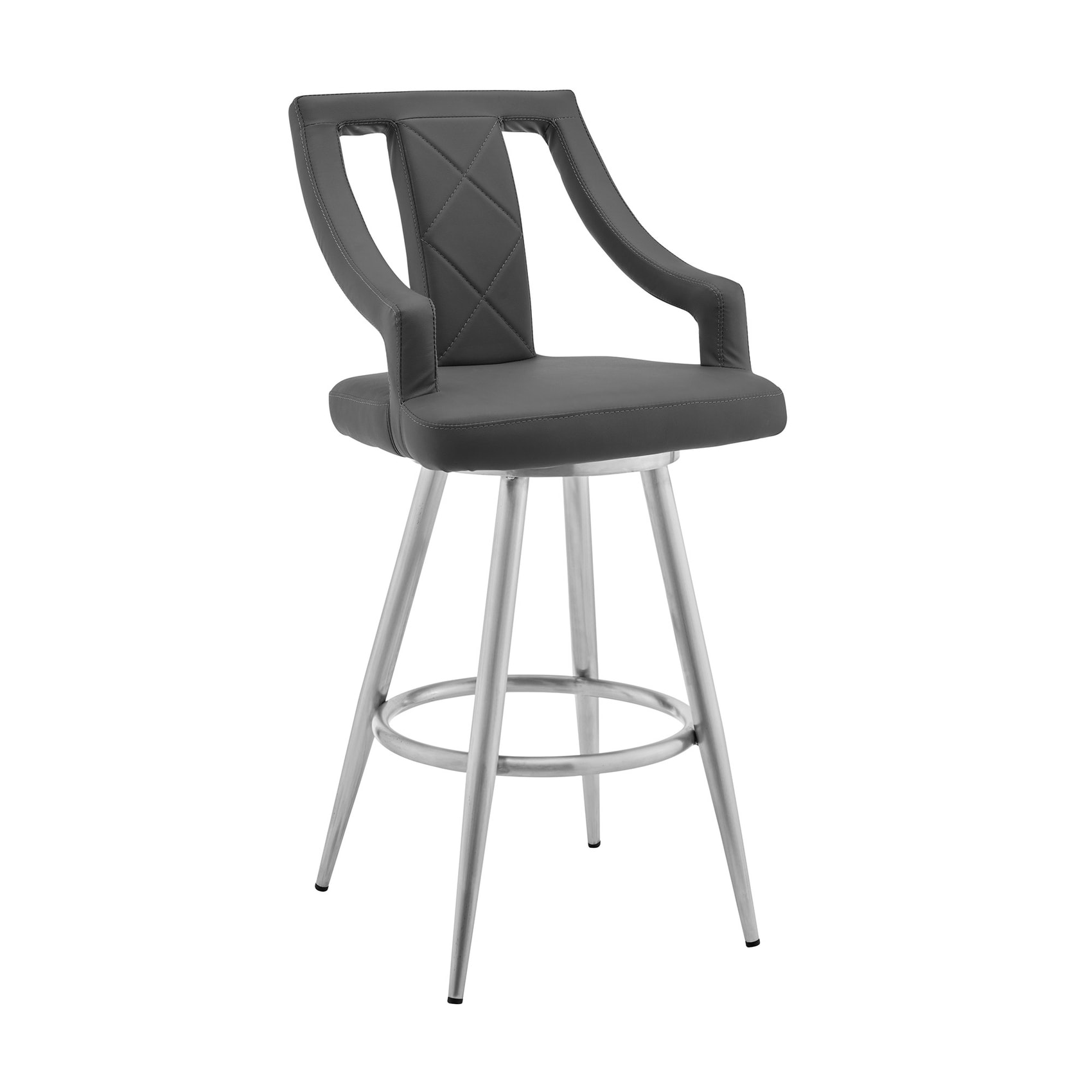 HomeRoots 4000476981 Gray 29-in H Bar height Round seat Upholstered Swivel Metal Bar Stool with Arms and Back