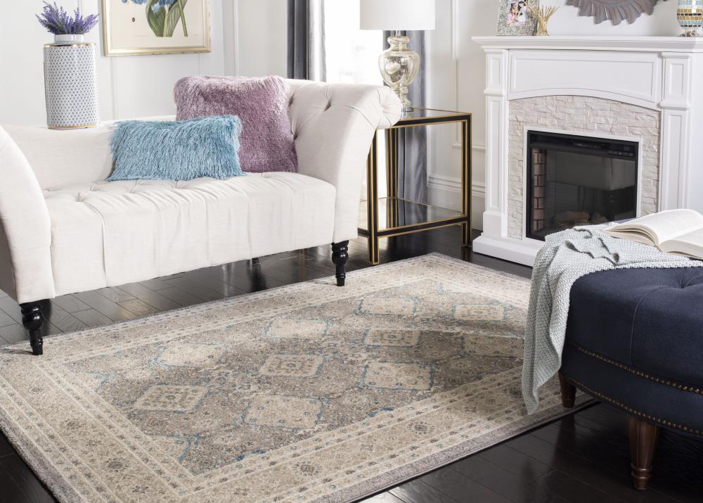 Sofia Light Grey and Beige Square Synthetic Area Rug