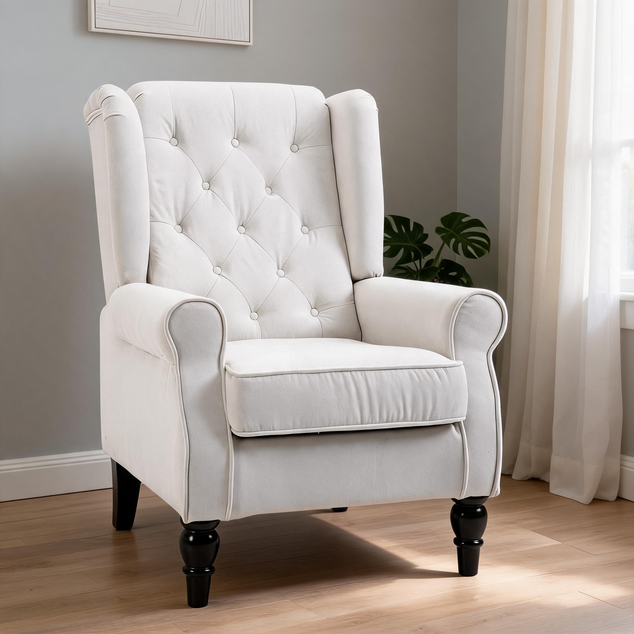 Naturefalls - Button-Tufted Wingback Accent Chair with High Back Thick Cushion and Solid Wood Leg...