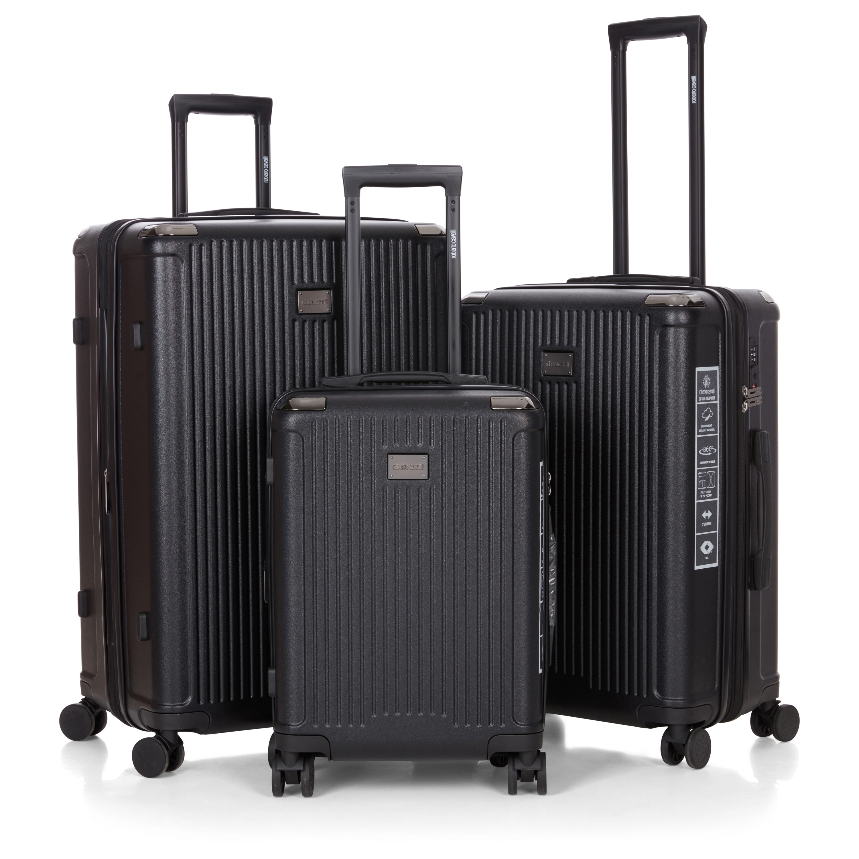ROBERTO CAVALLI 3 Piece Luggage Set with Expandable Hard Shell and 8 Spinner Wheels