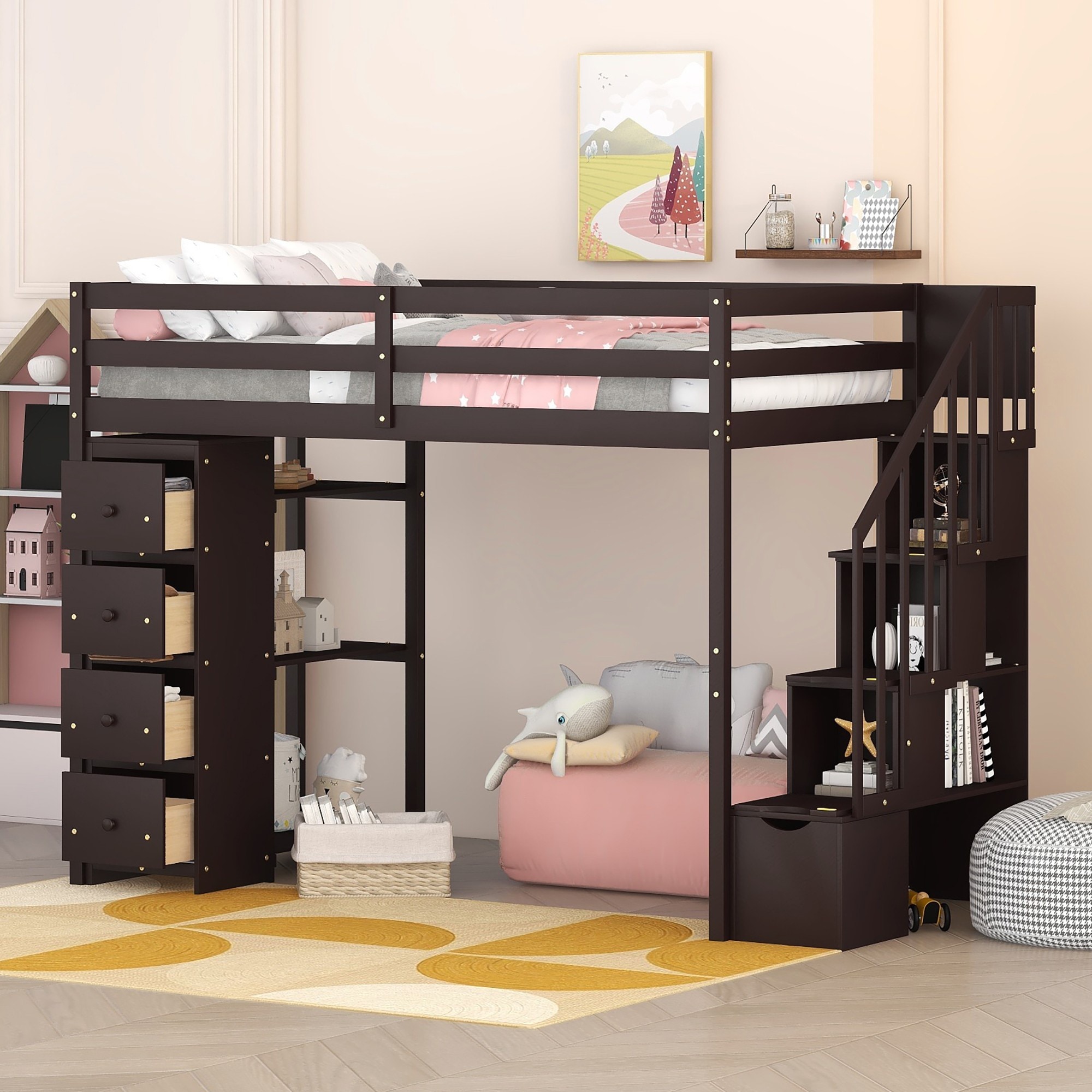 Yiekholo Espresso Twin Loft Bunk Bed in the Bunk Beds department at ...