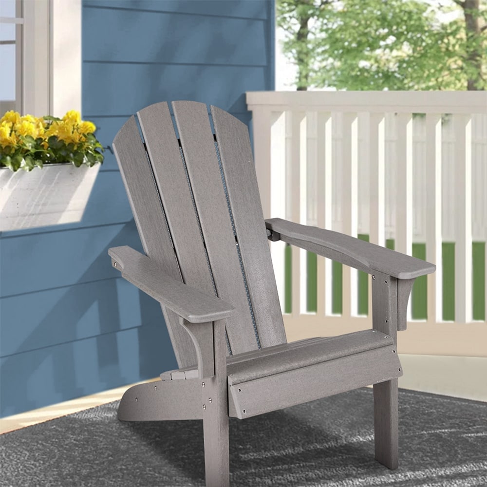 Topcraft PAK004 Gray HDPE Frame Stationary Adirondack Chair with Solid Seat