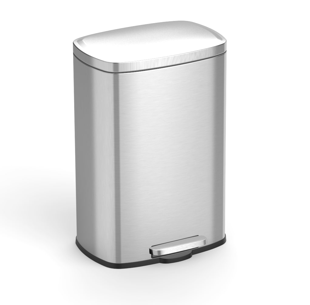NINESTARS SOT-50-8 50 Liter silver Steel Indoor/Outdoor Kitchen Hinged Lid Trash Can